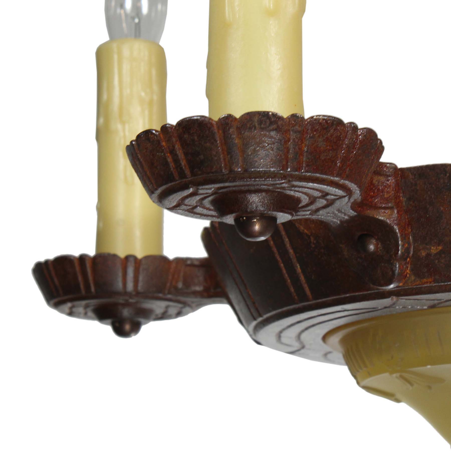 SOLD Antique Cast Iron Chandelier with Glass Shade-69938