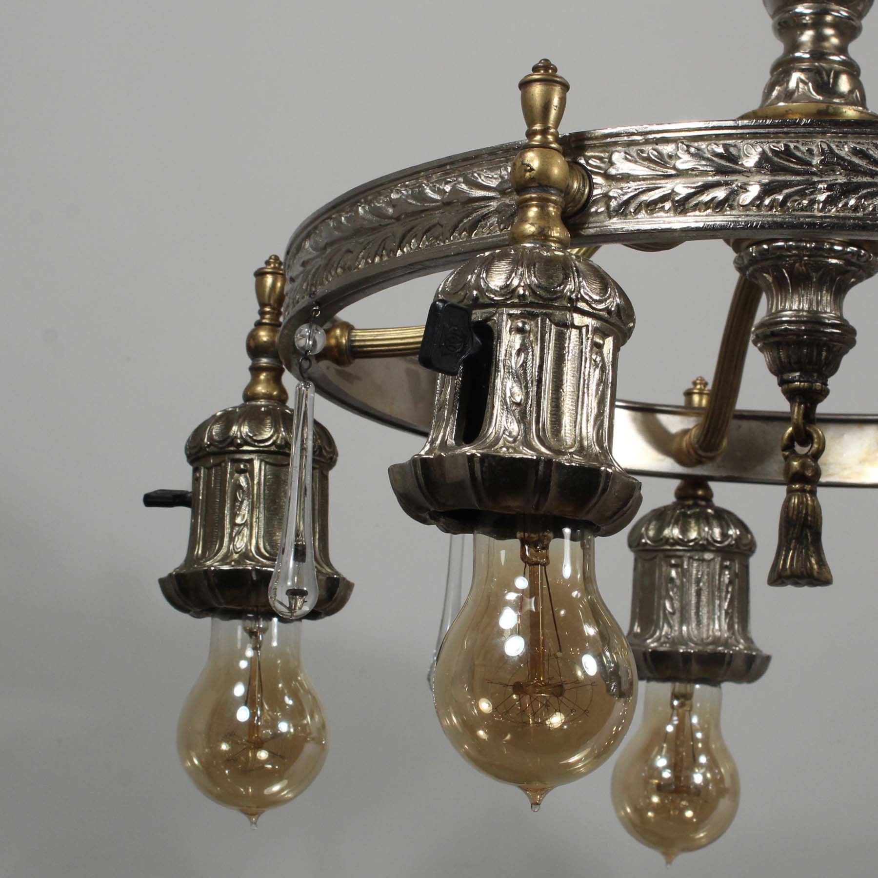 SOLD Antique Two-Tone Chandelier with Prisms, c. 1920-69954
