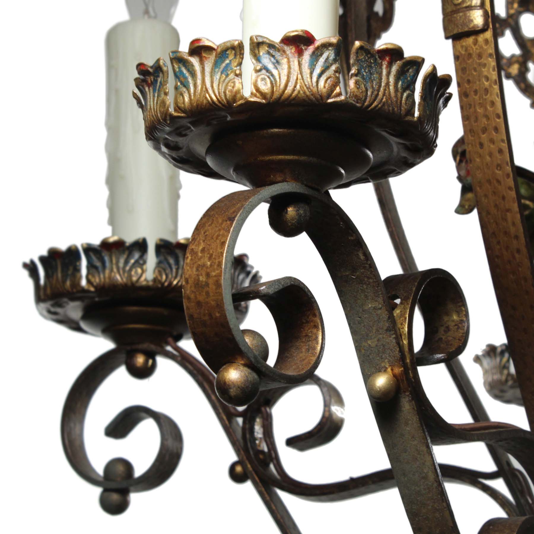 SOLD Antique Bronze Spanish Revival Five-Light Chandelier -69993
