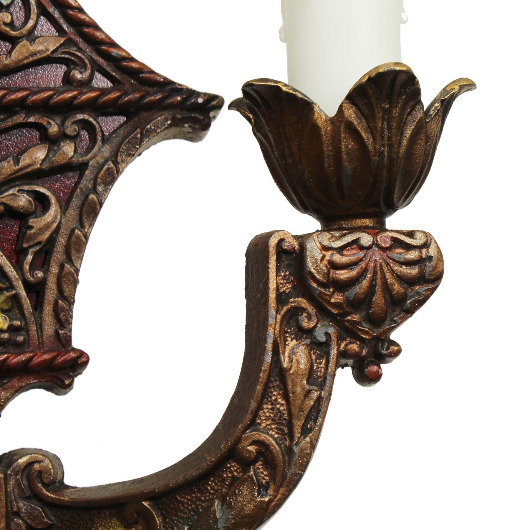 SOLD Pair of Antique Polychrome Double-Arm Sconces-70045