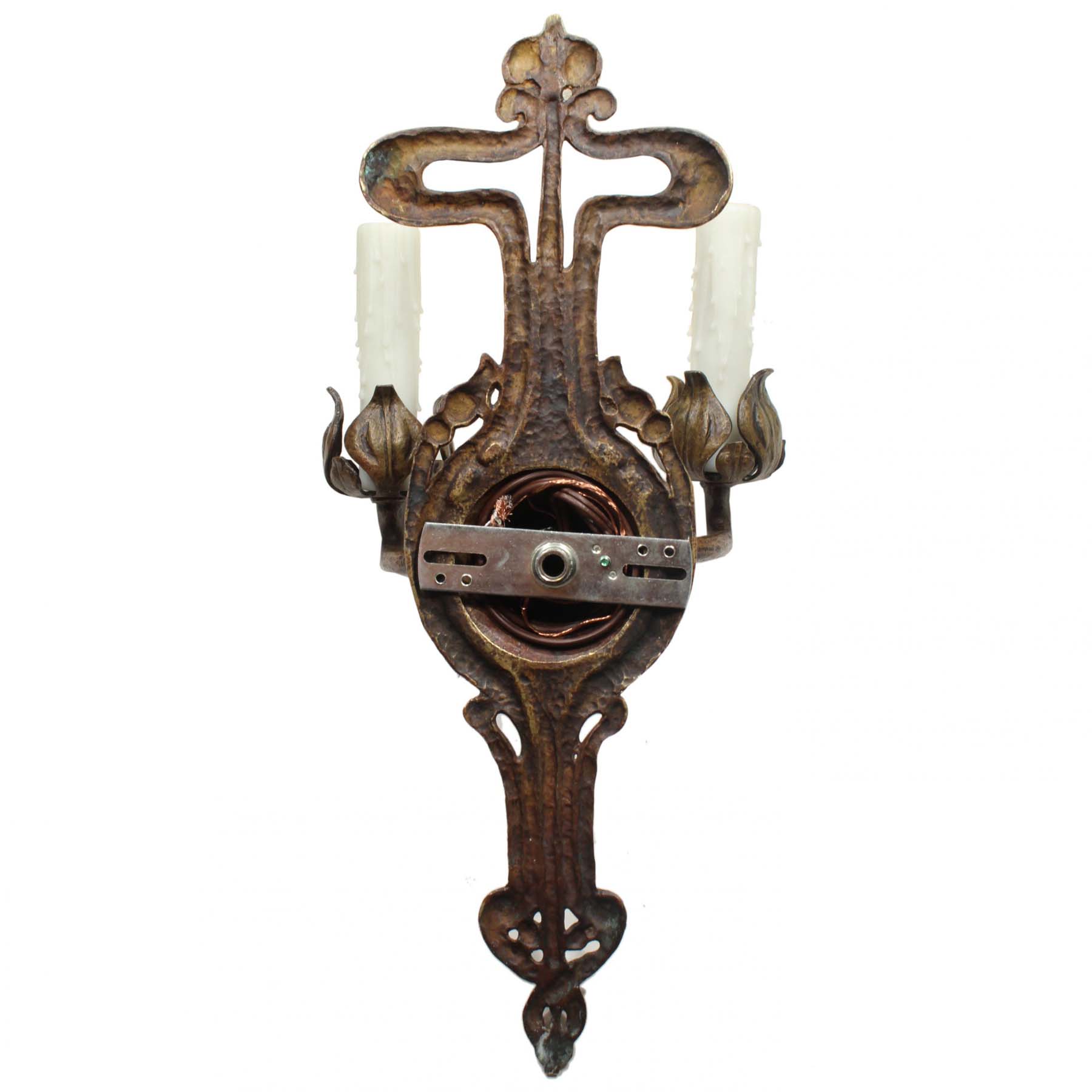 Antique Cast Brass Tudor Sconce, c. 1920-70058