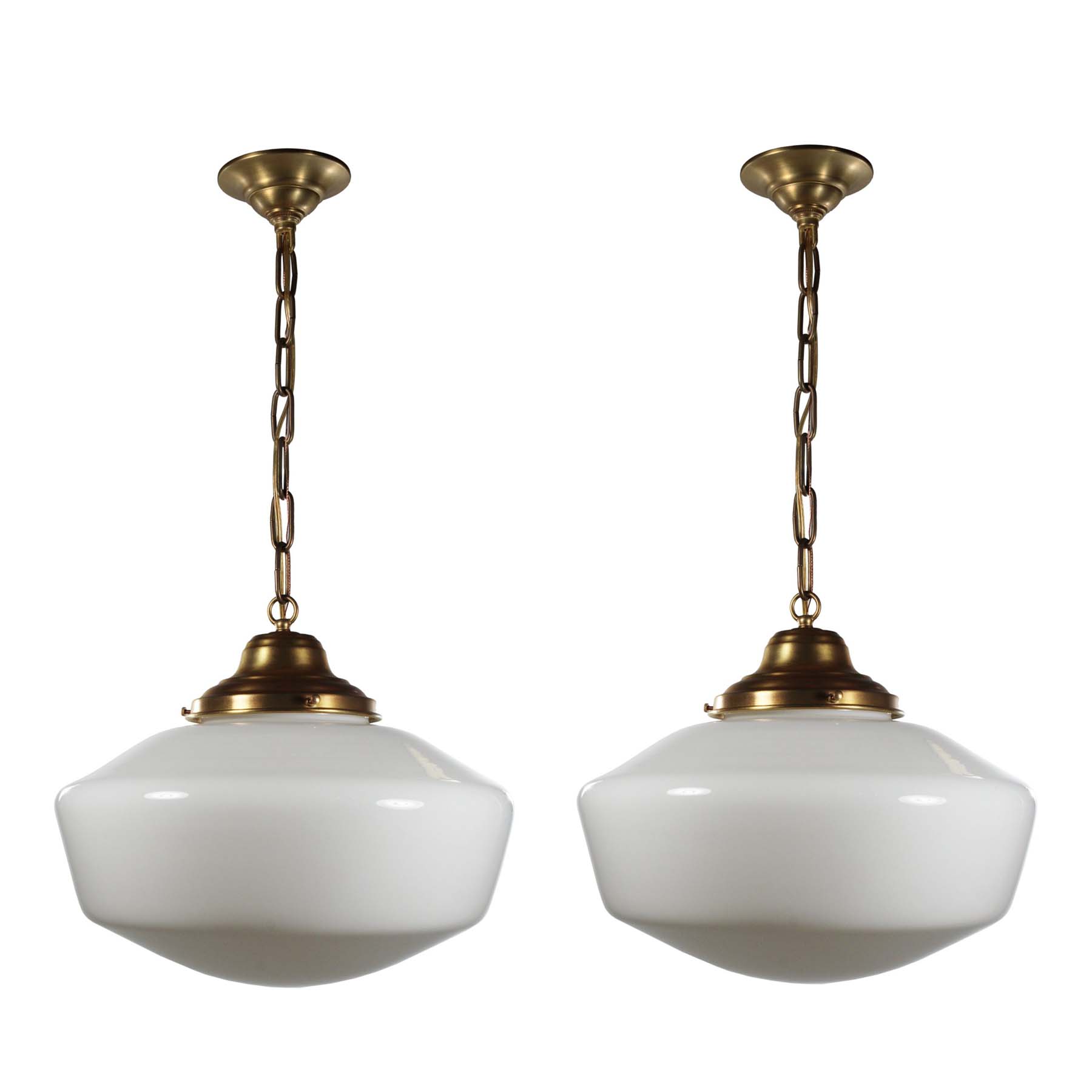 SOLD Brass Schoolhouse Pendant Lights, Antique Lighting-0