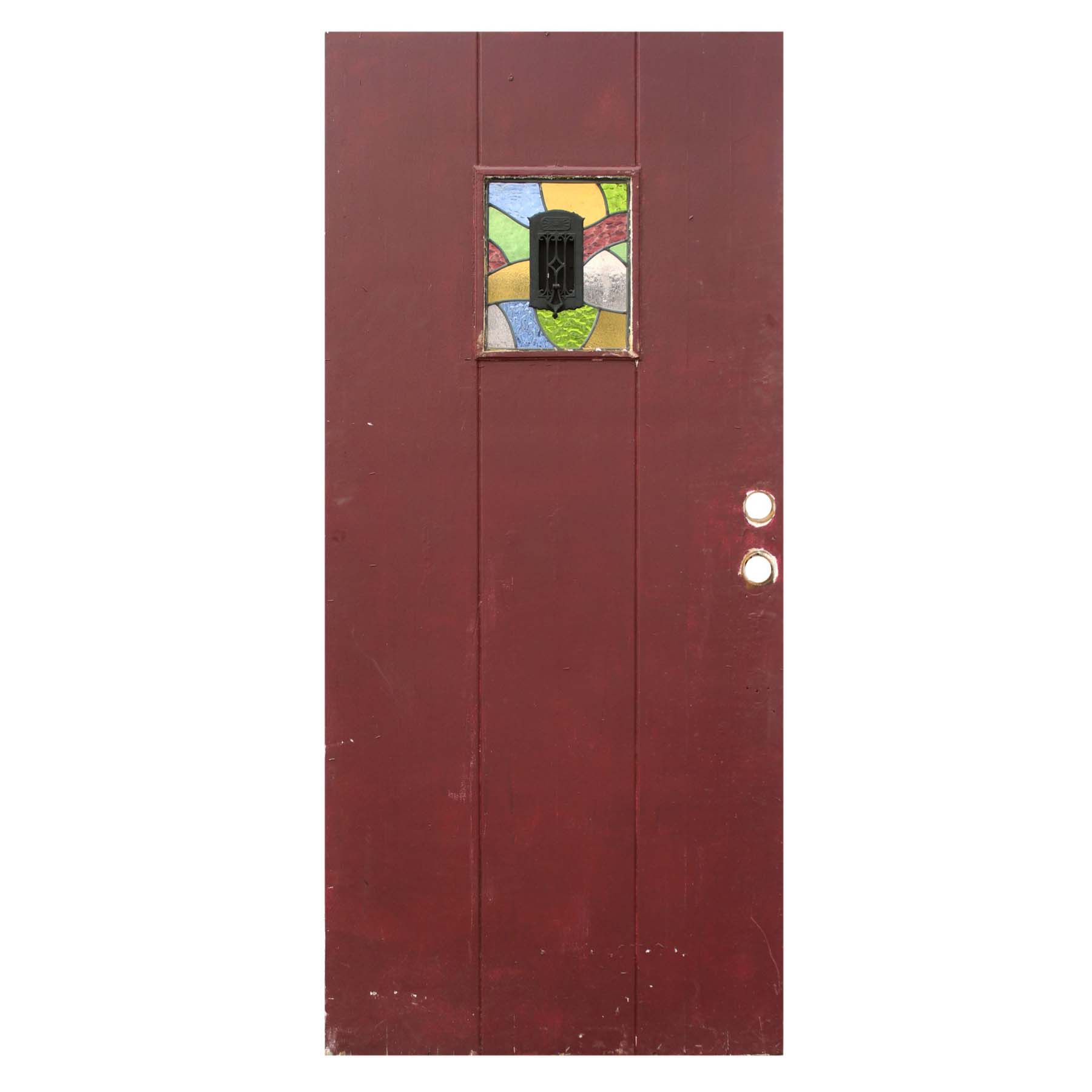 SOLD Reclaimed 36” Plank Door with Stained Glass Speakeasy-0