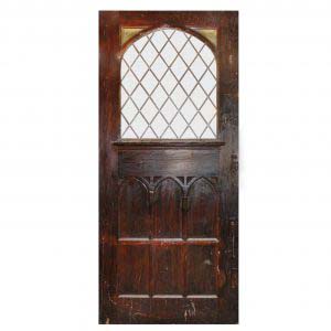 Substantial 47” Salvaged Oak Door with Gothic Arch Window-0