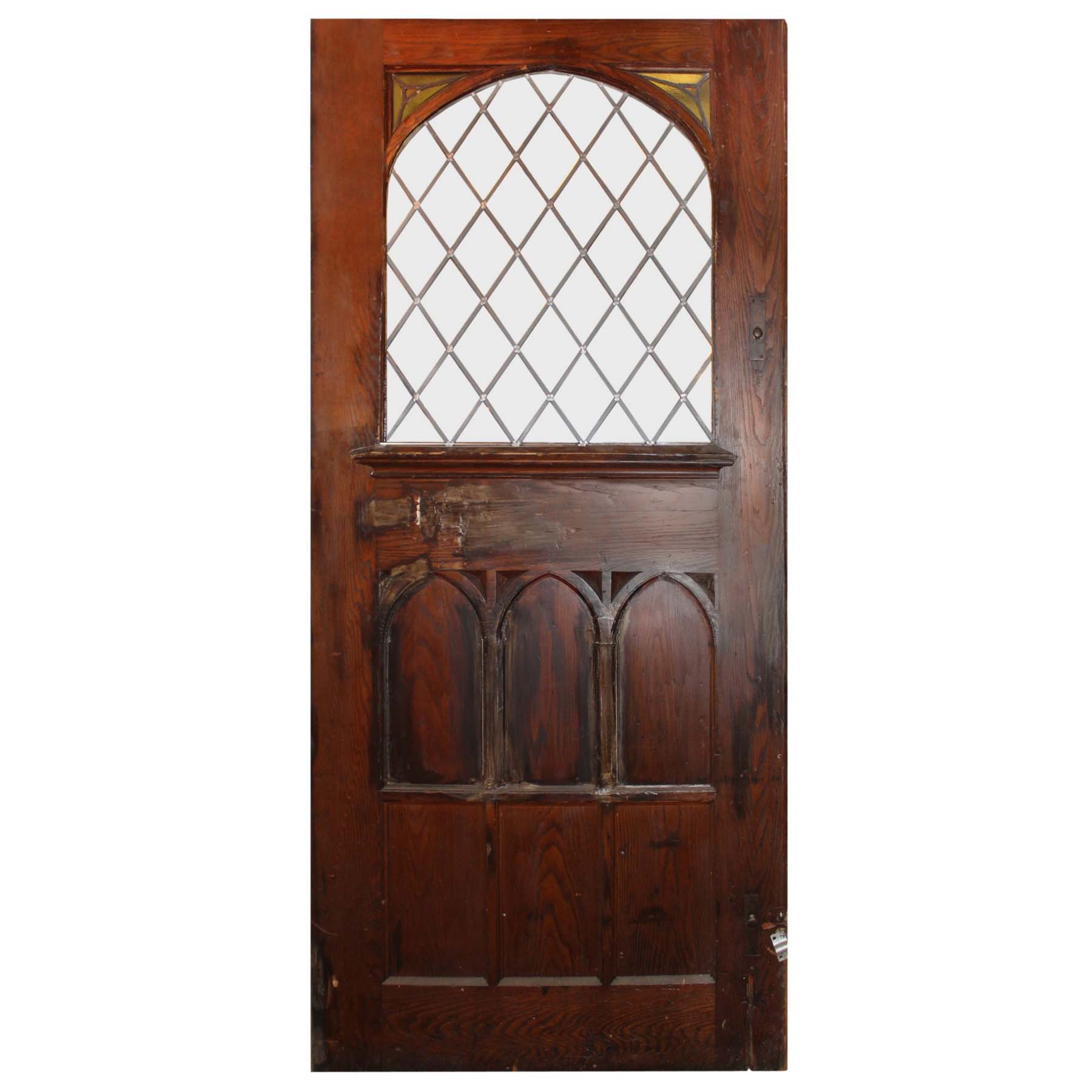 Large 48” Salvaged Oak Door with Gothic Arch Window-0