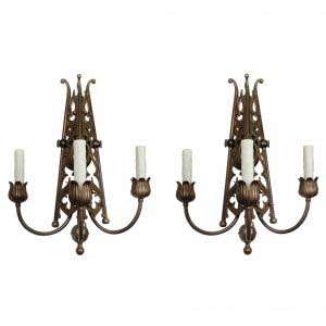 Pair of Substantial Antique Three Arm Sconces, Late 1800s