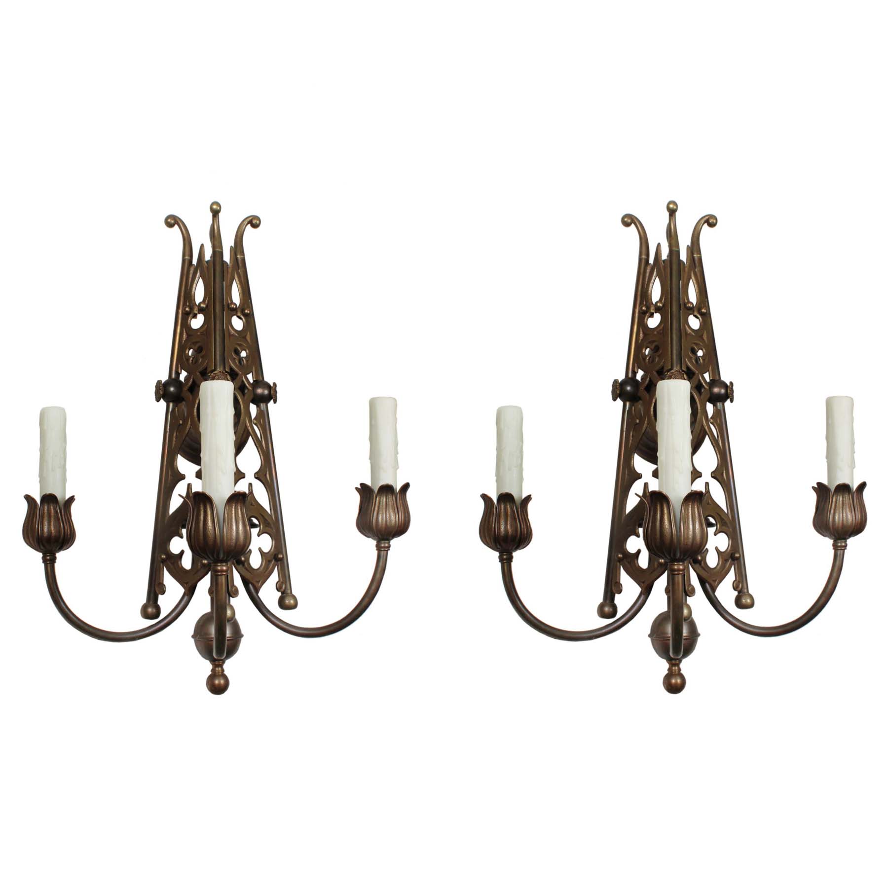 Pair of Substantial Antique Three Arm Sconces, Late 1800s-0