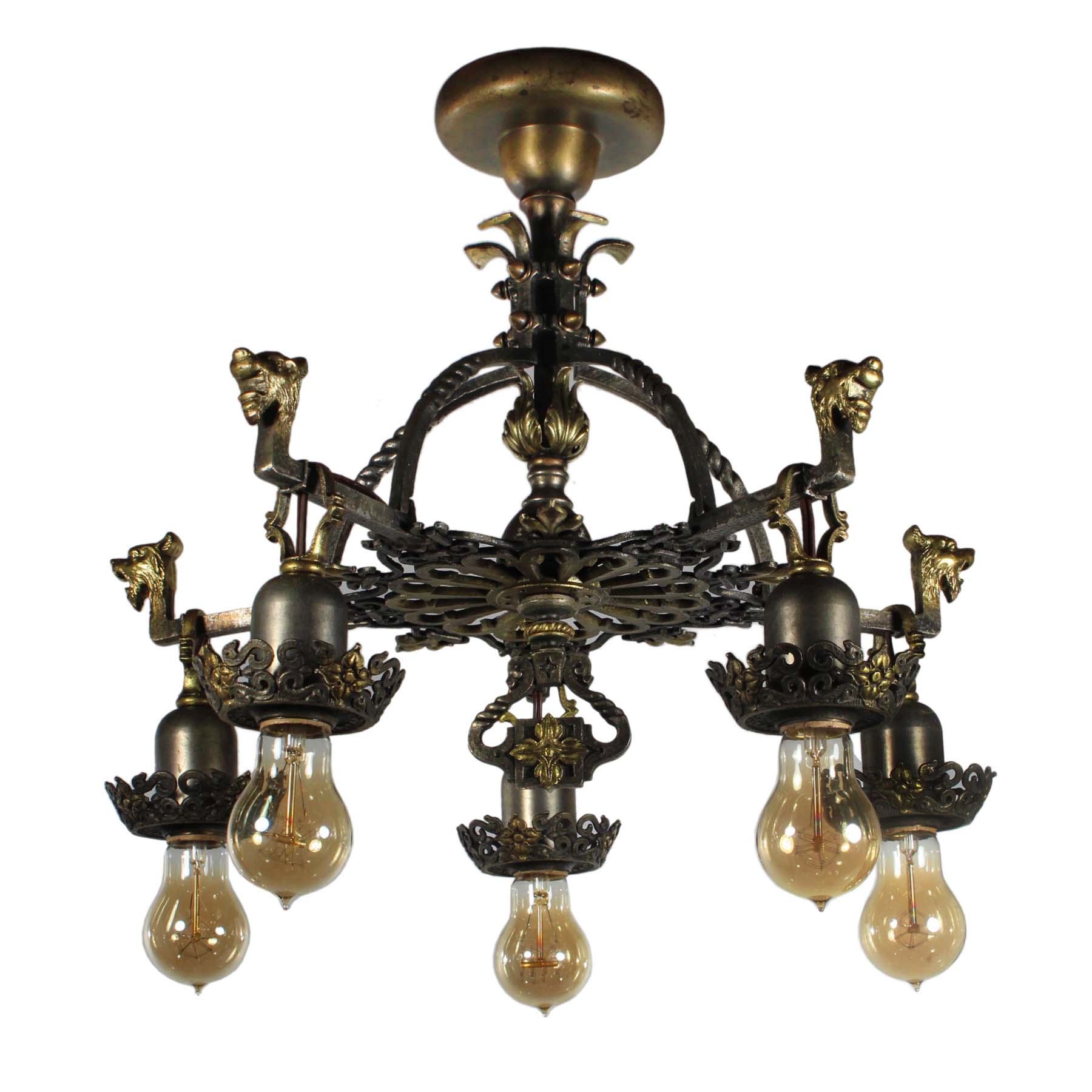SOLD Antique Figural Semi-Flush Mount Chandelier, c.1920-0