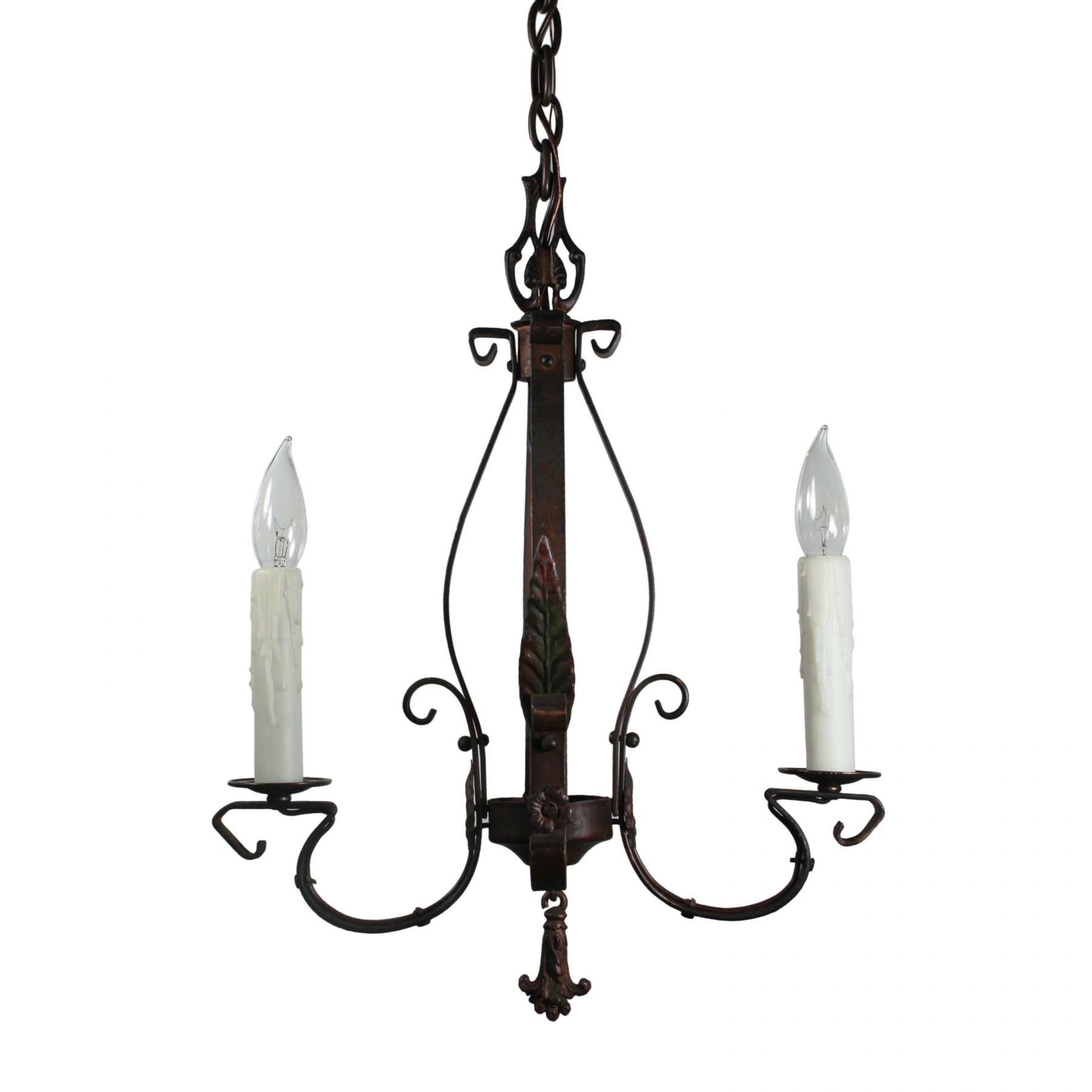 SOLD Iron Two Light Chandelier, Antique Lighting-0
