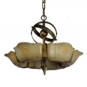 Antique Art Deco Slip Shade Chandelier-0
