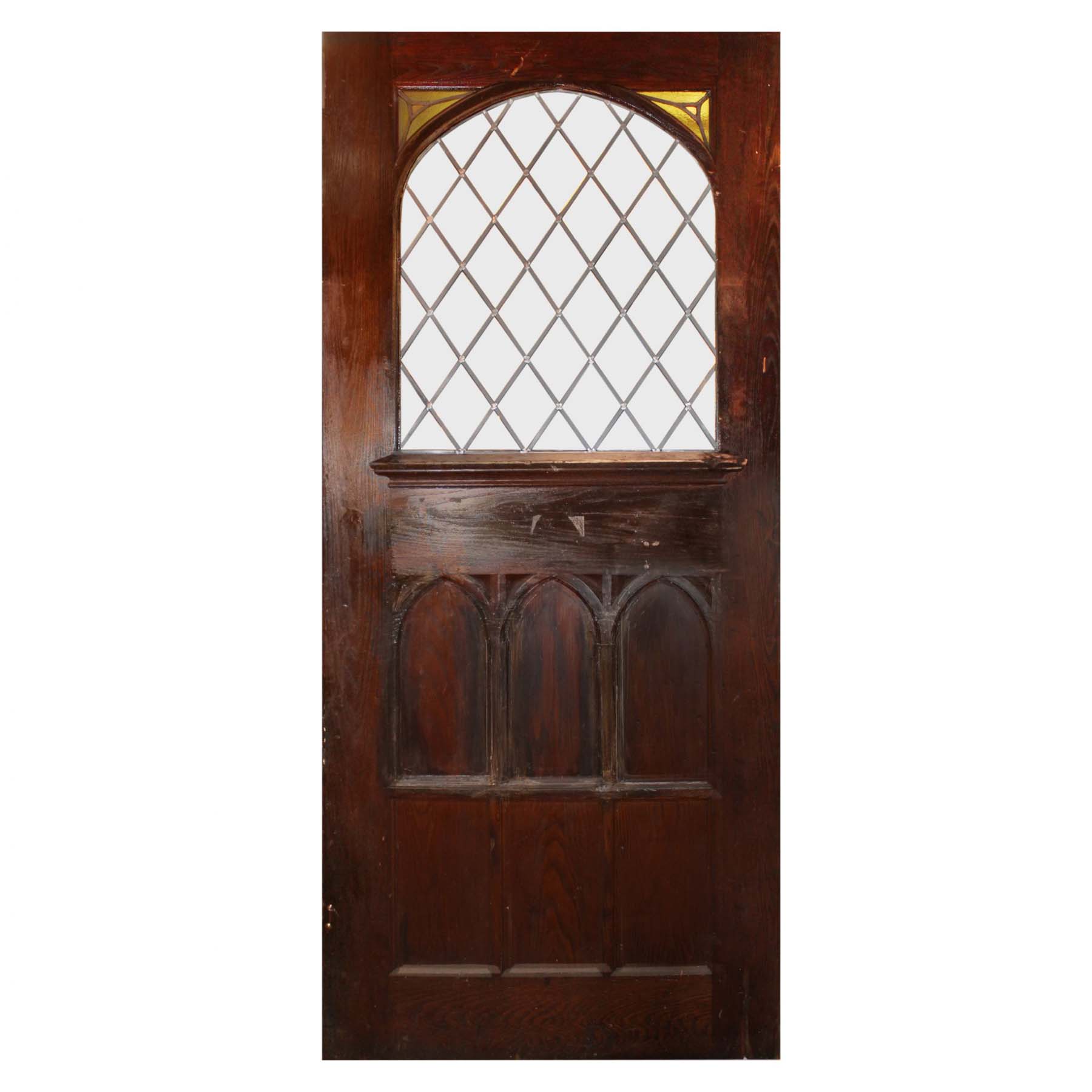 Large 48” Salvaged Oak Door with Gothic Arch Window-70330