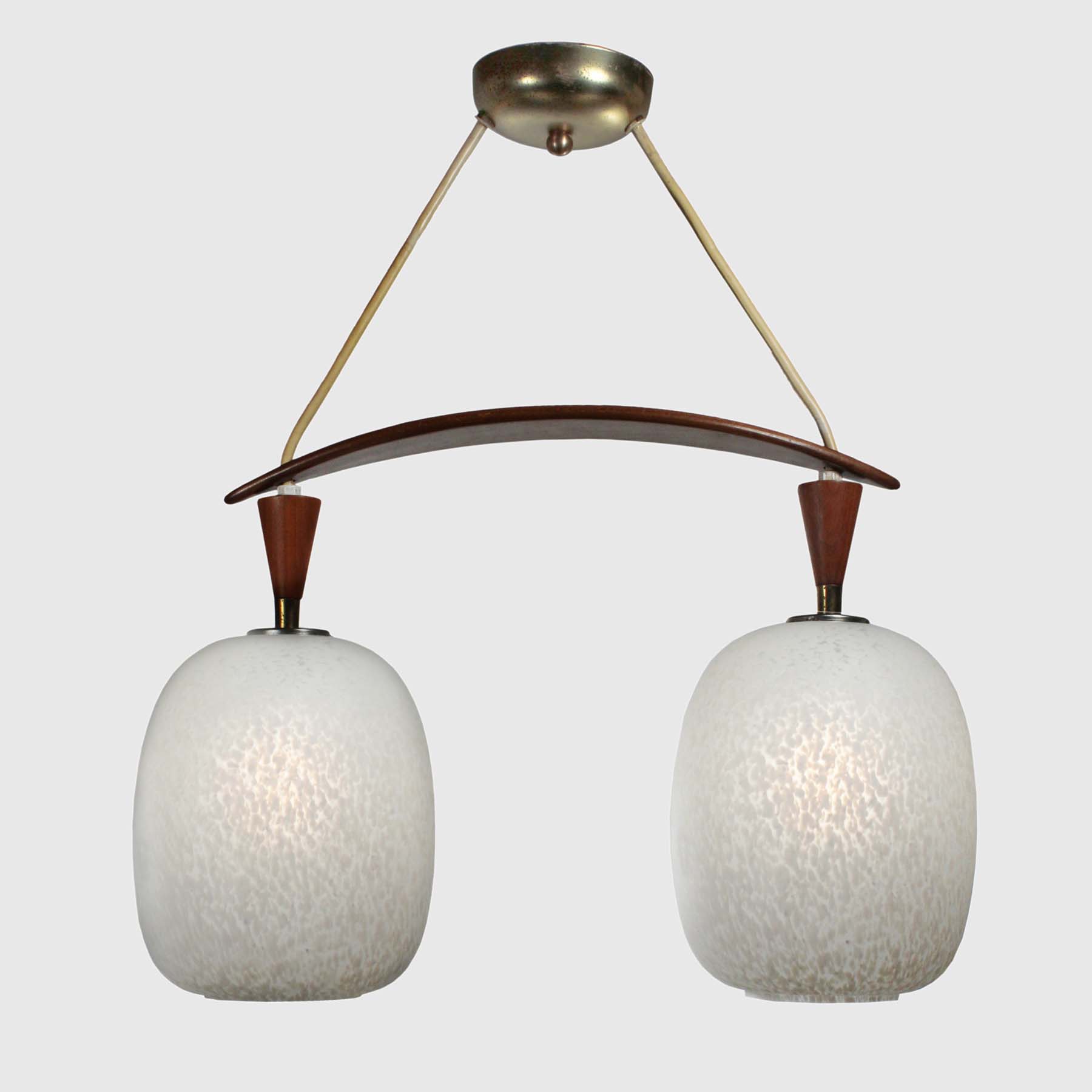 SOLD Unusual Midcentury Semi-Flush Light, Wood & Glass-70284