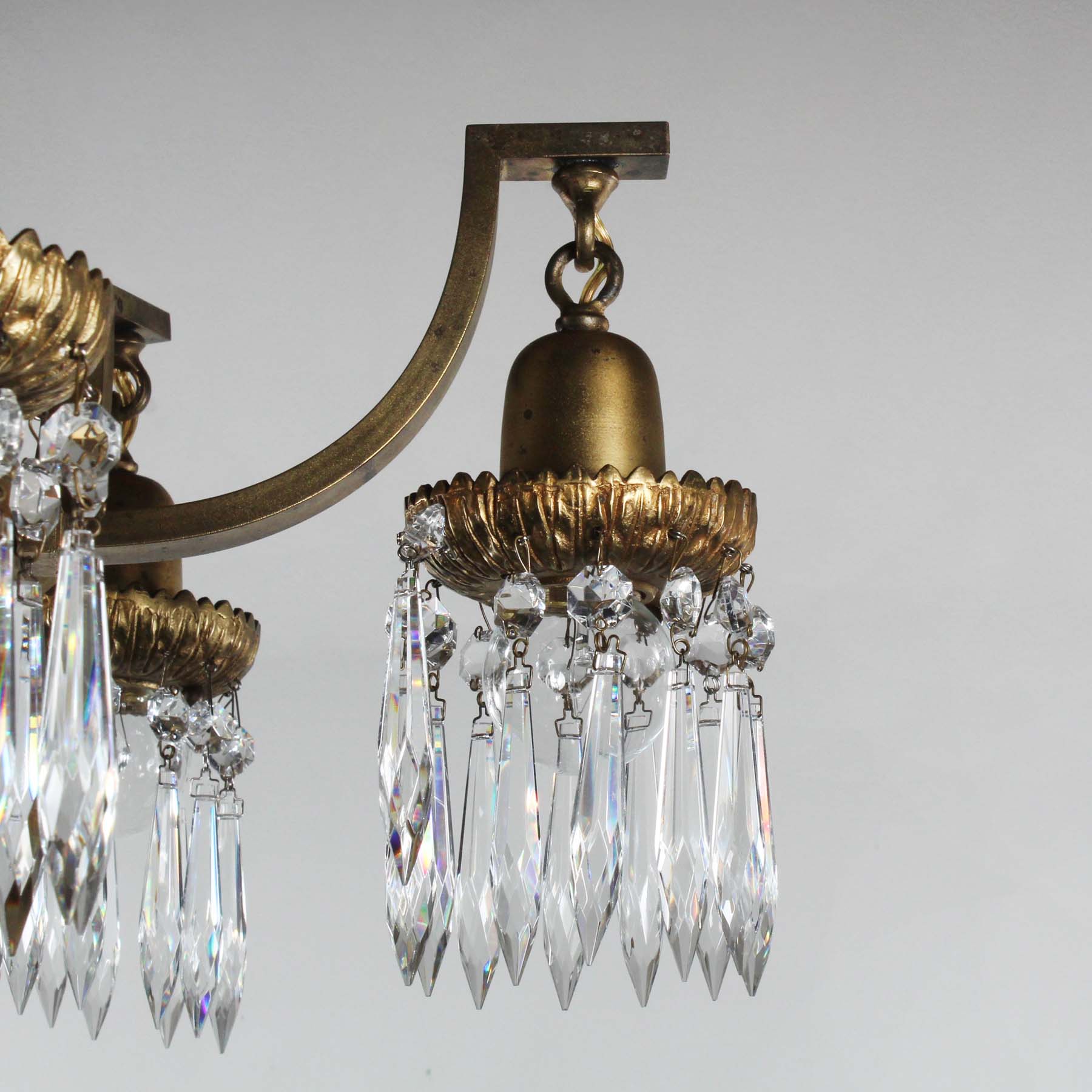 SOLD Antique Five-Light Semi-Flush Chandelier with Prisms-70390