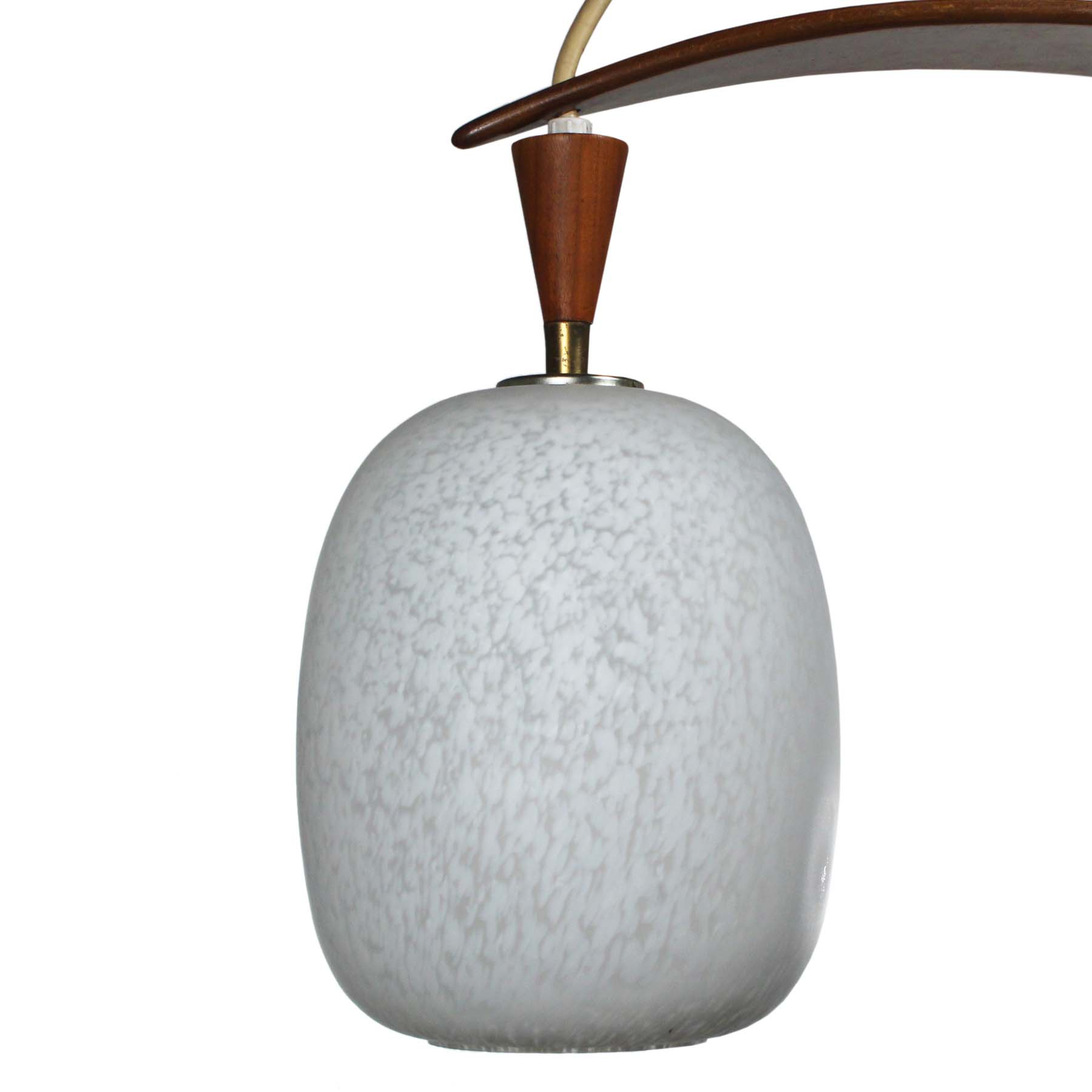 SOLD Unusual Midcentury Semi-Flush Light, Wood & Glass-70285