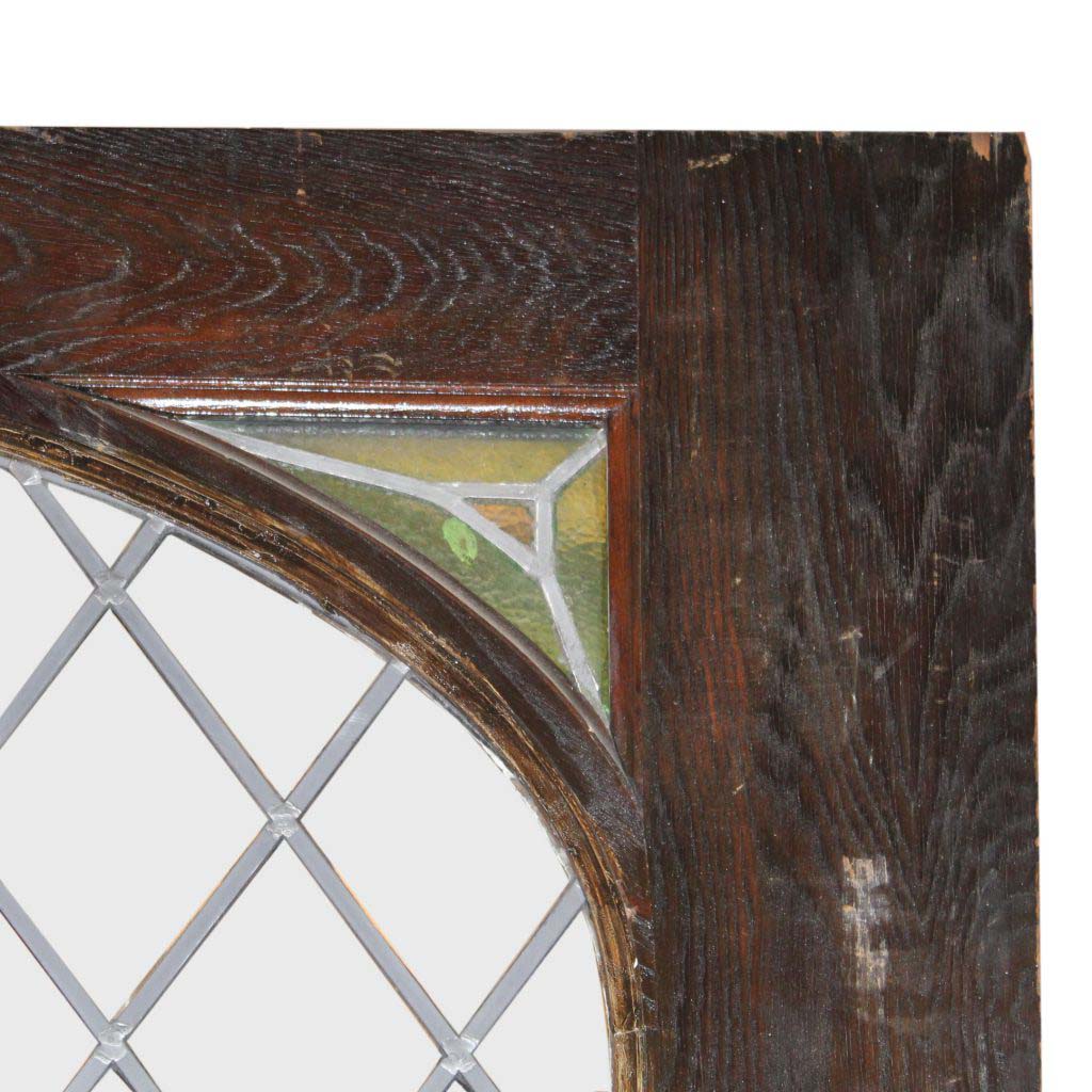 Substantial 47” Salvaged Oak Door with Gothic Arch Window-70324 Substantial 47” Salvaged Oak Door with Gothic Arch Window-70324