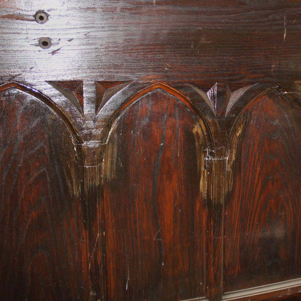 Substantial 47” Salvaged Oak Door with Gothic Arch Window-70326 Substantial 47” Salvaged Oak Door with Gothic Arch Window-70326