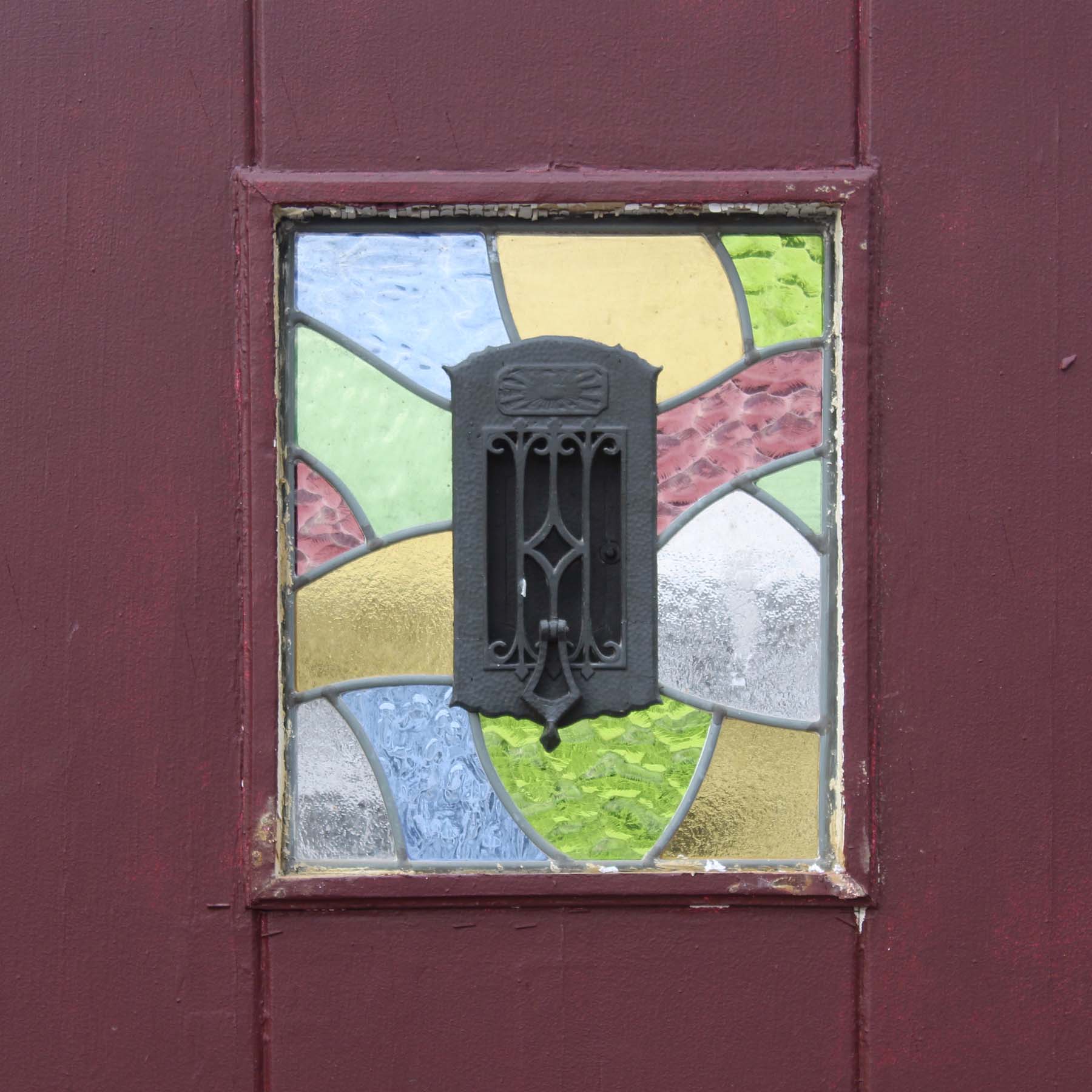 SOLD Reclaimed 36” Plank Door with Stained Glass Speakeasy-70246