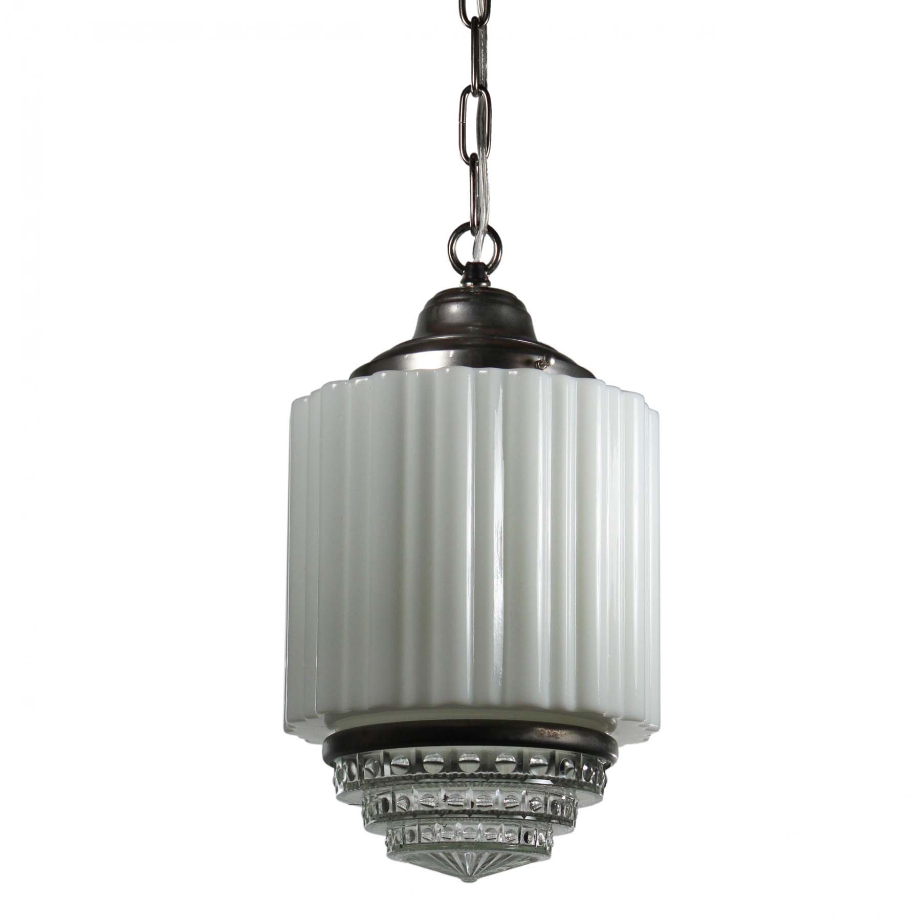 SOLD Art Deco Skyscraper Pendant with Two-Part Prismatic Shade, Antique Lighting-0