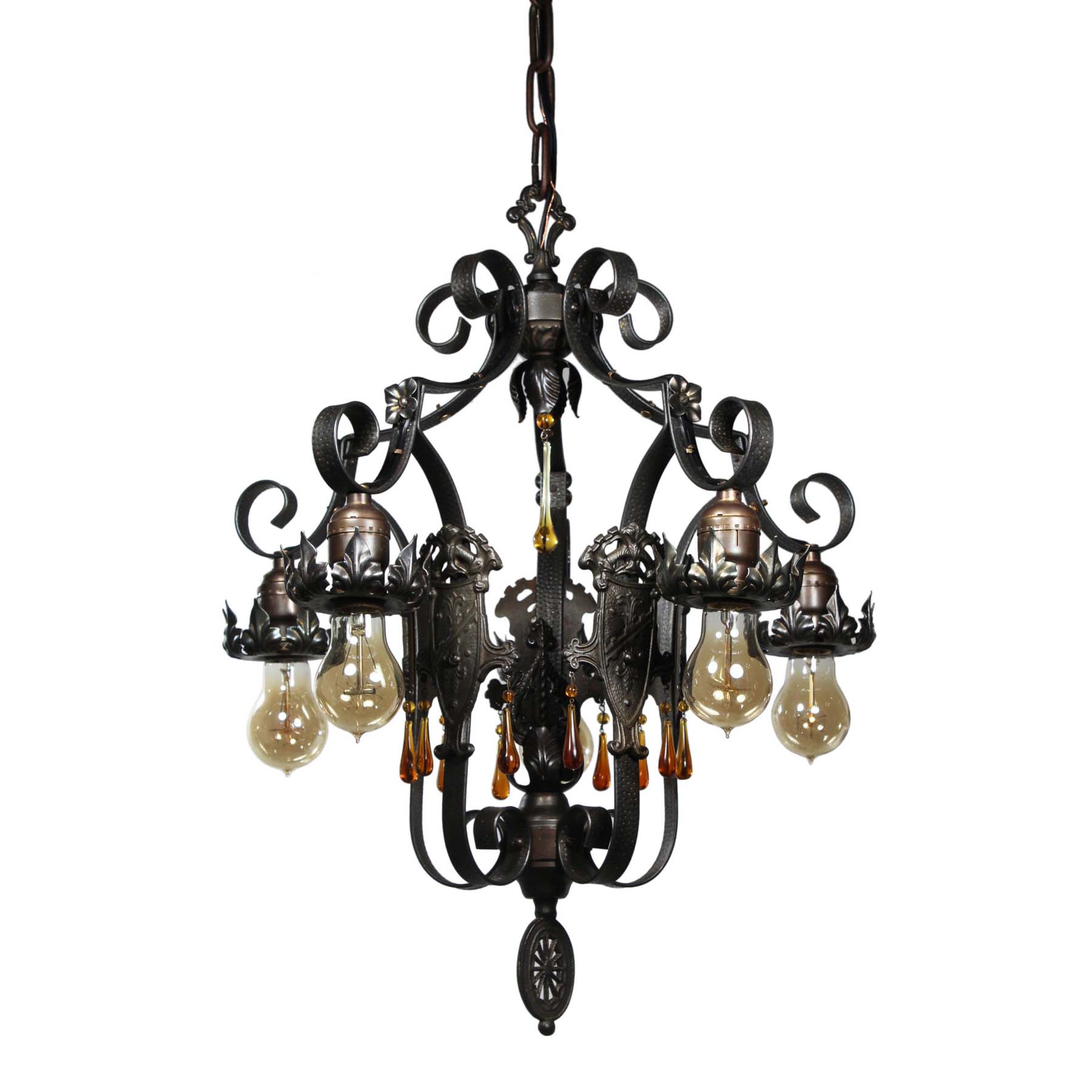 Antique Spanish Revival Five-Light Iron Chandelier, Early 1900s-0