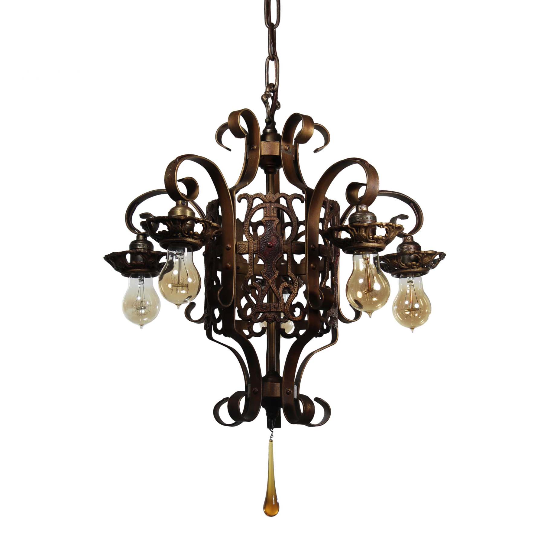 Antique Spanish Revival Five-Light Chandelier, Early 1900s-0