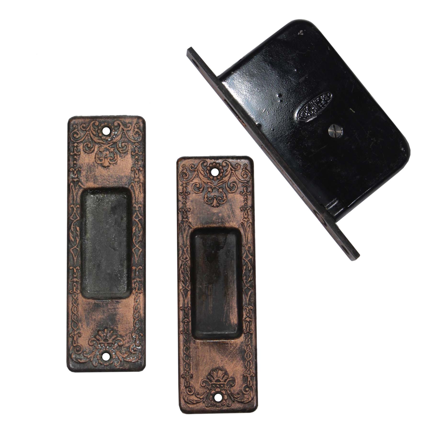 Complete Antique Pocket Door Hardware Set for Single Door, c.1886-0