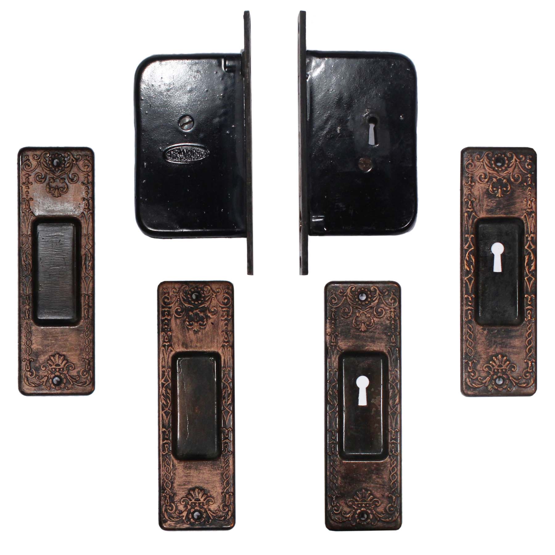 Complete Antique Pocket Door Hardware Set for Double Doors, c.1886-0