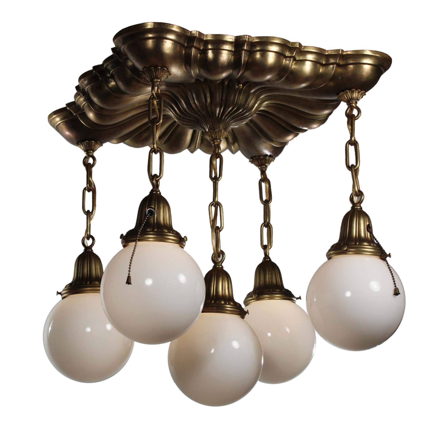 SOLD Antique Semi-Flush Sheffield Chandelier with Ball Shades-0