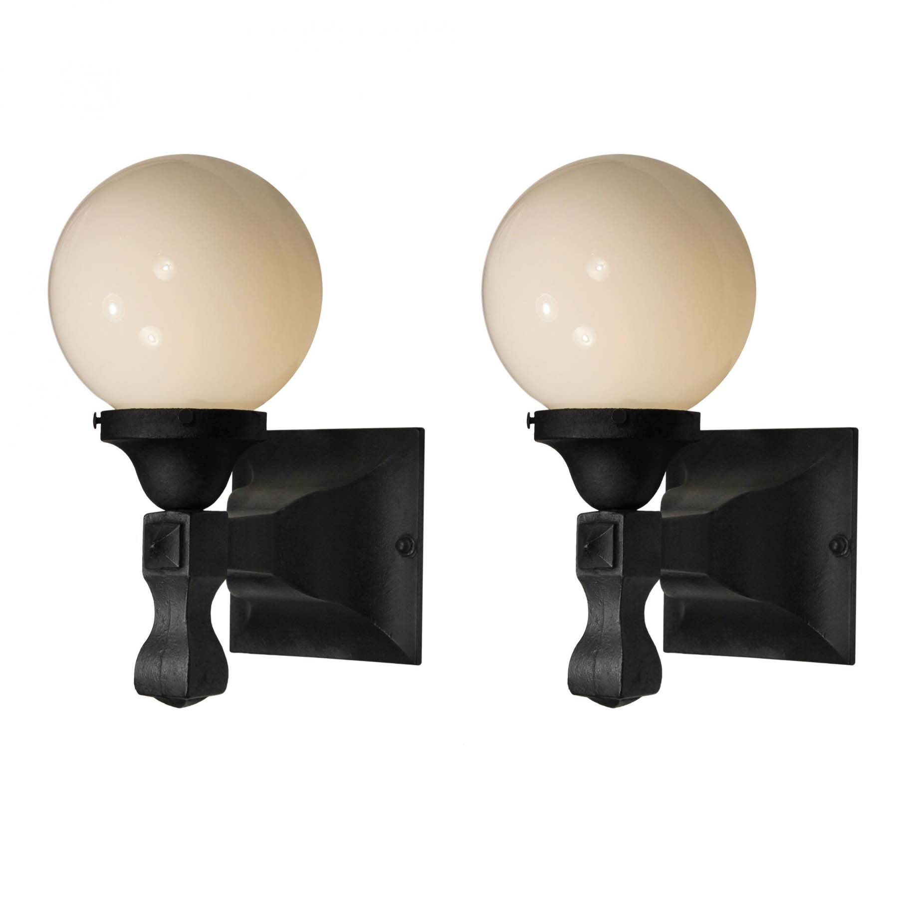 Pair of Antique Exterior Sconces with Glass Globes-0