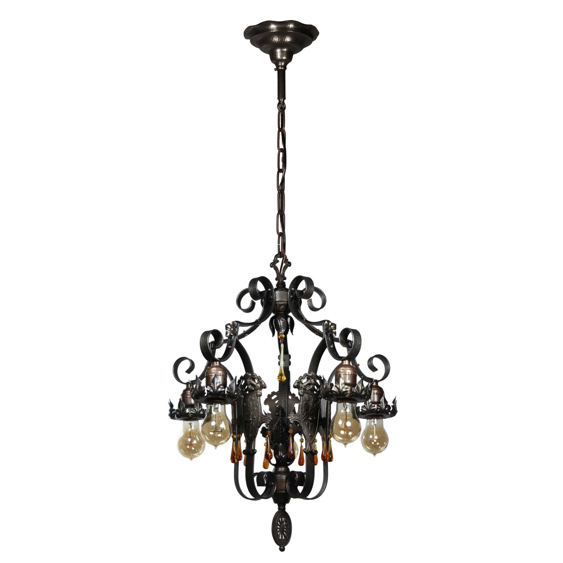 Antique Spanish Revival Five-Light Iron Chandelier, Early 1900s-70503