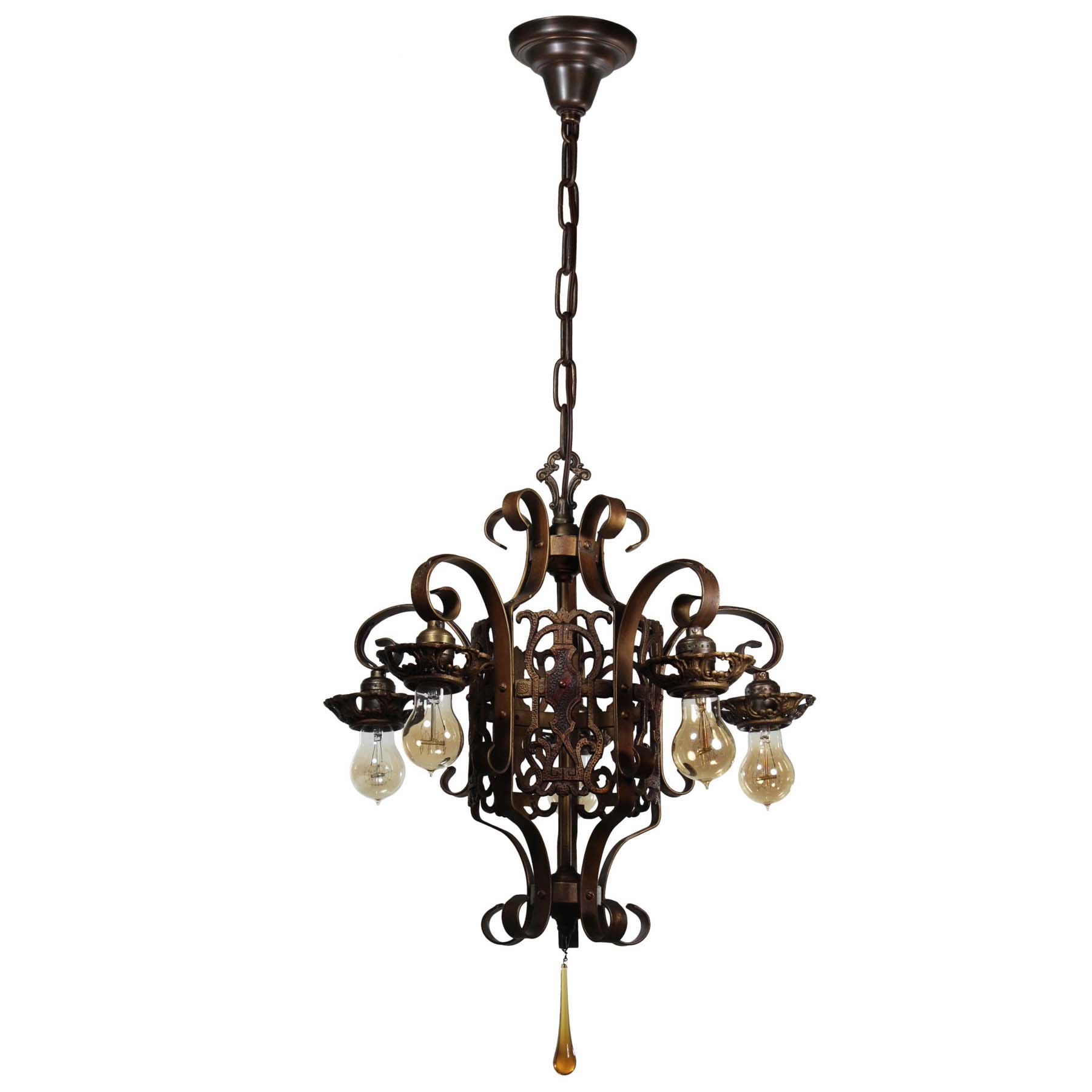 Antique Spanish Revival Five-Light Chandelier, Early 1900s-70536