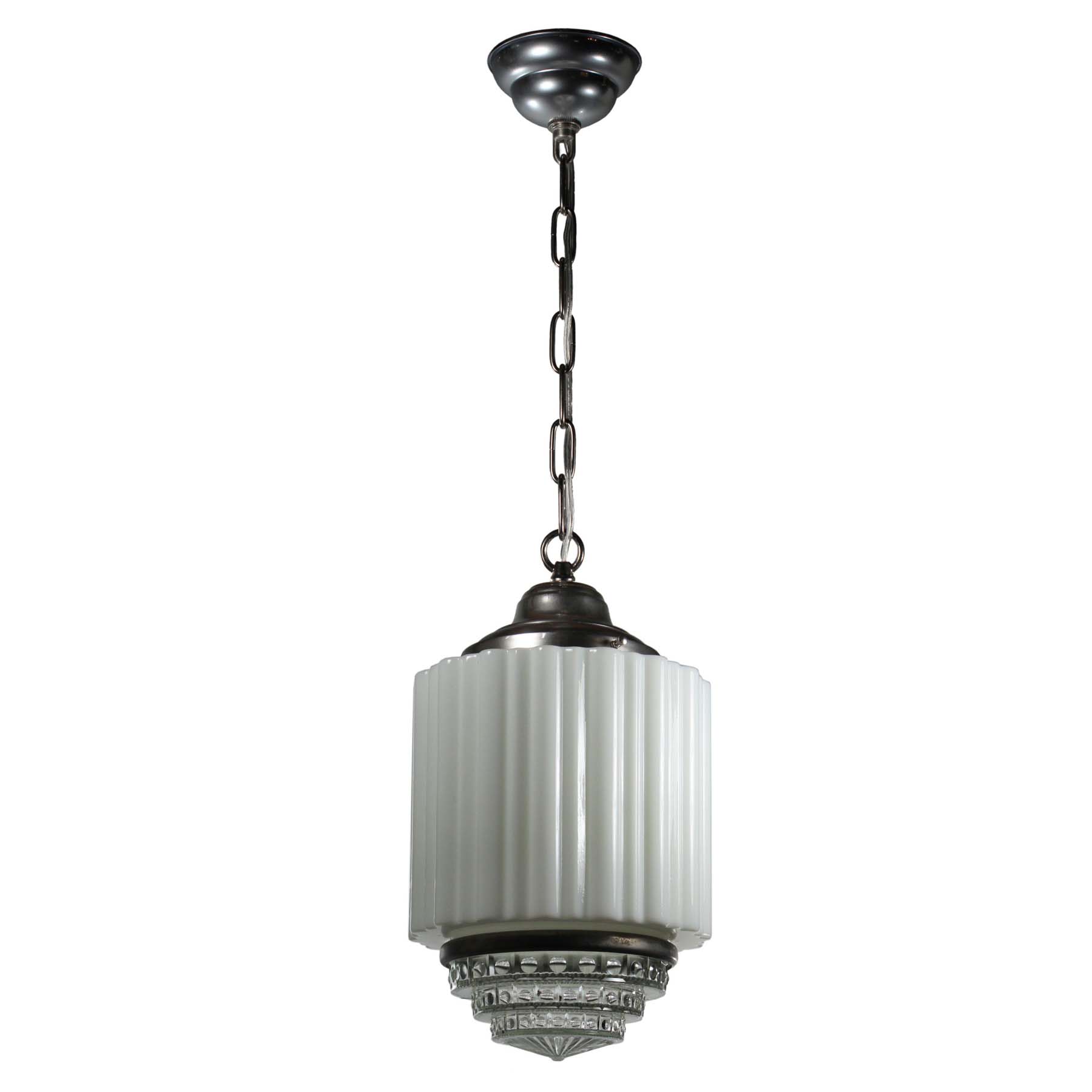 SOLD Art Deco Skyscraper Pendant with Two-Part Prismatic Shade, Antique Lighting-70556