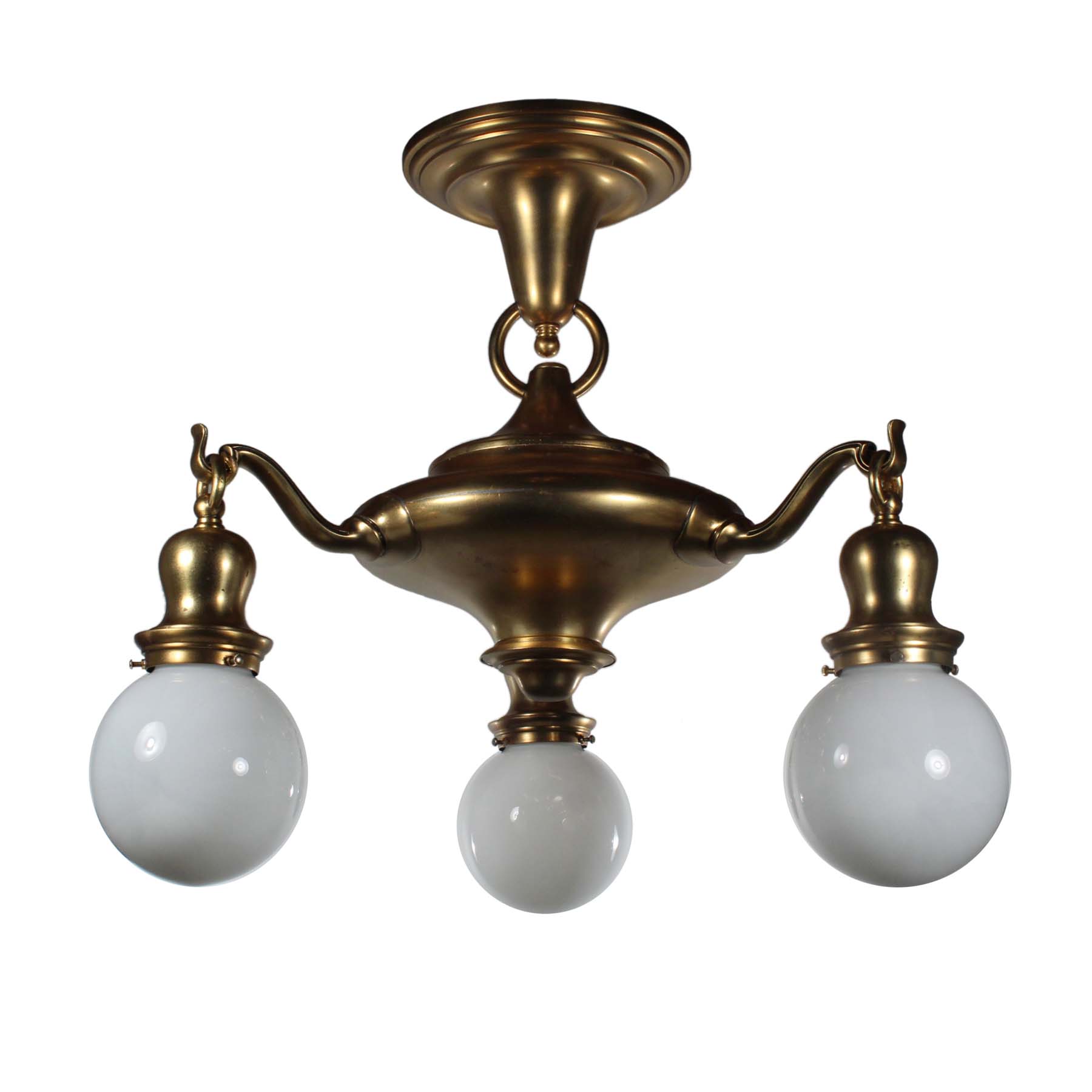 SOLD Antique Brass Semi Flush-Mount Chandelier with Ball Shades-70585