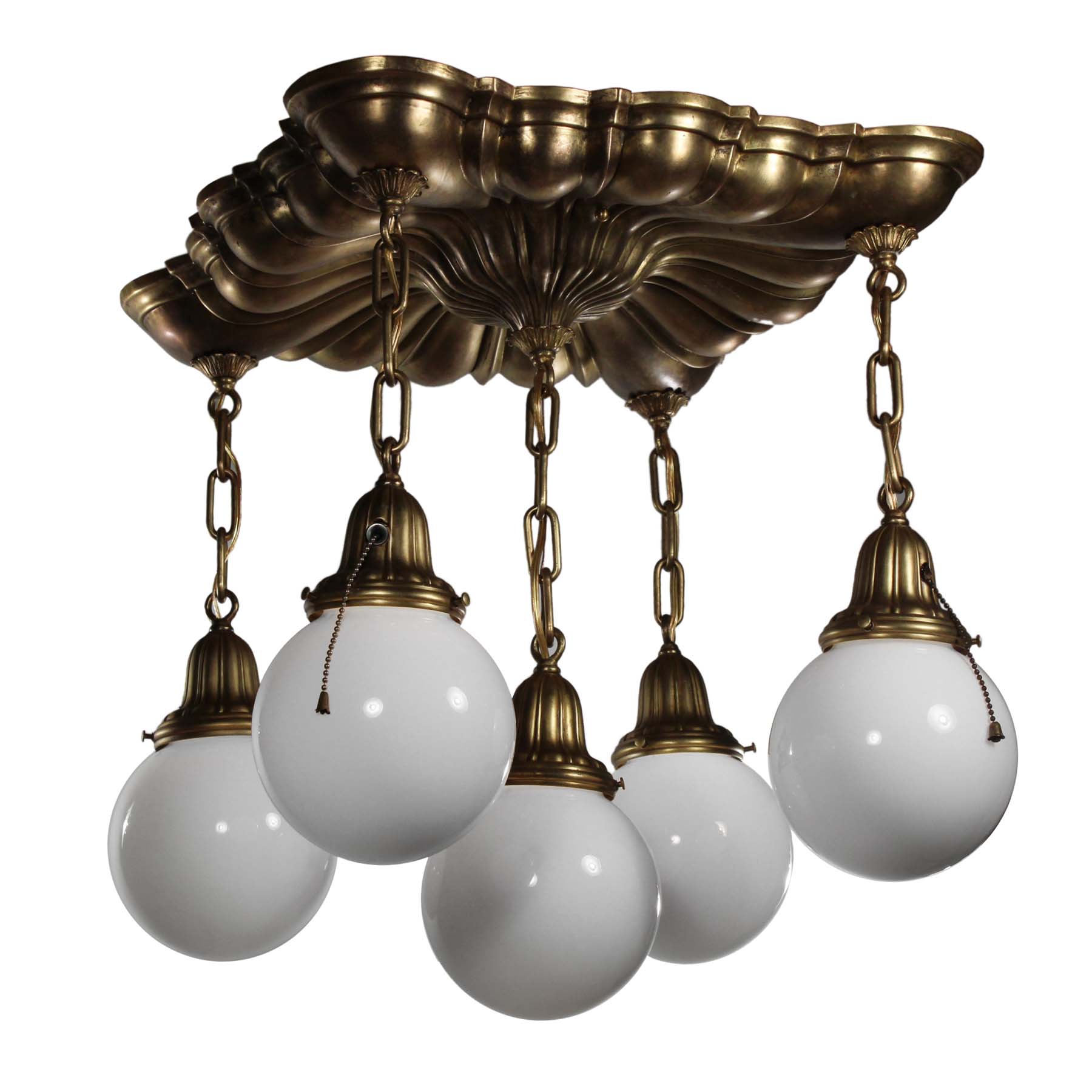 SOLD Antique Semi-Flush Sheffield Chandelier with Ball Shades-70658
