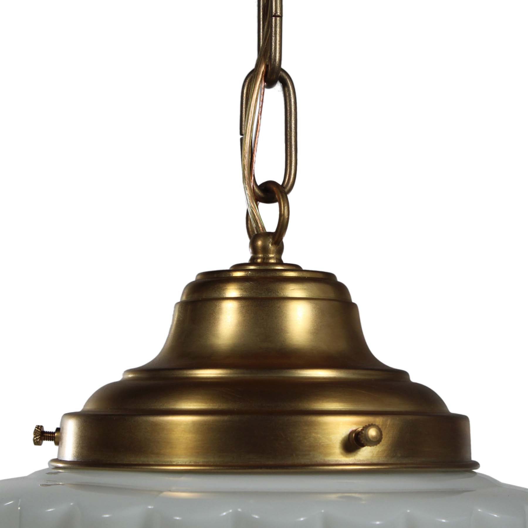 SOLD Antique Brass Art Deco Skyscraper Pendant Light with Two-Part Prismatic Shade-70481