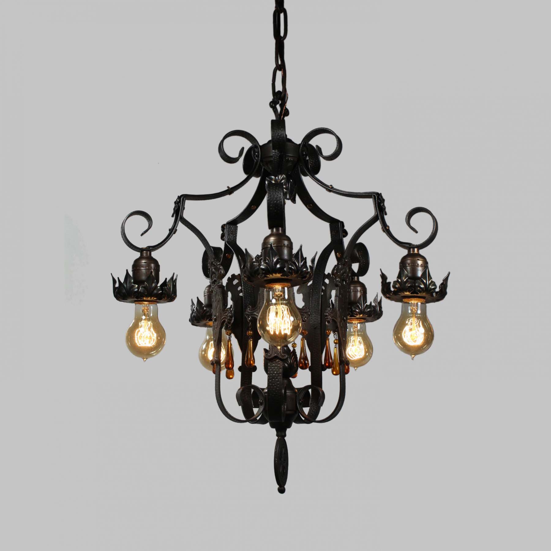Antique Spanish Revival Five-Light Iron Chandelier, Early 1900s-70502