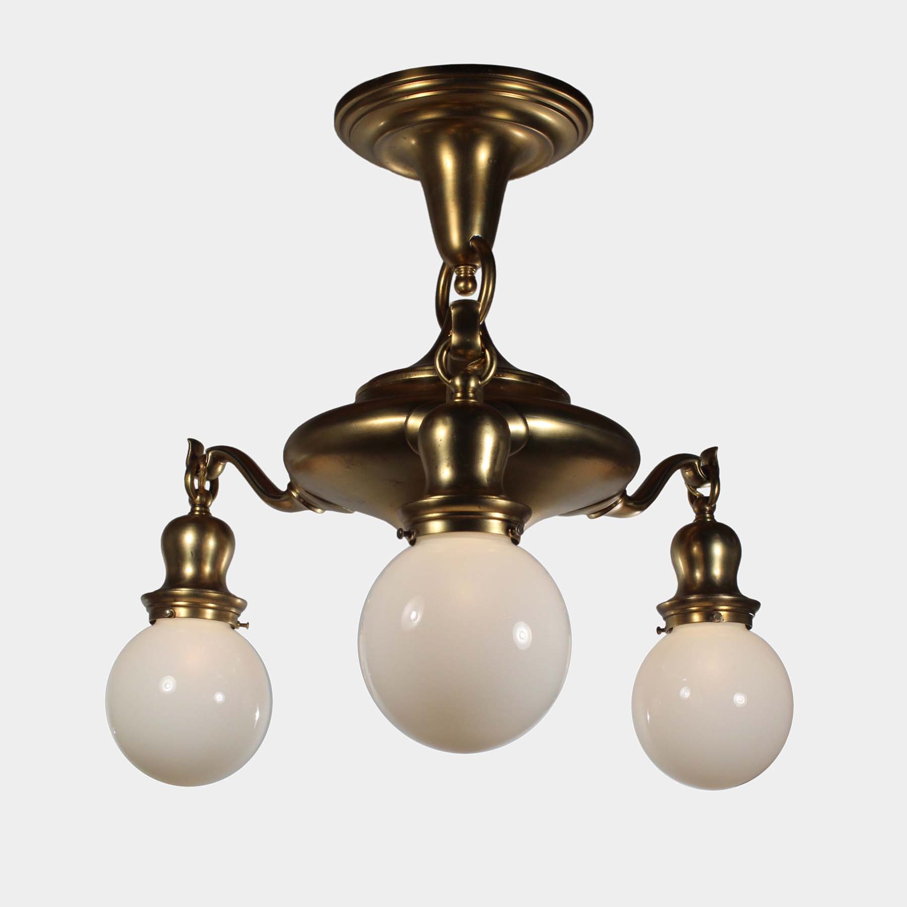 SOLD Antique Brass Semi Flush-Mount Chandelier with Ball Shades-70586