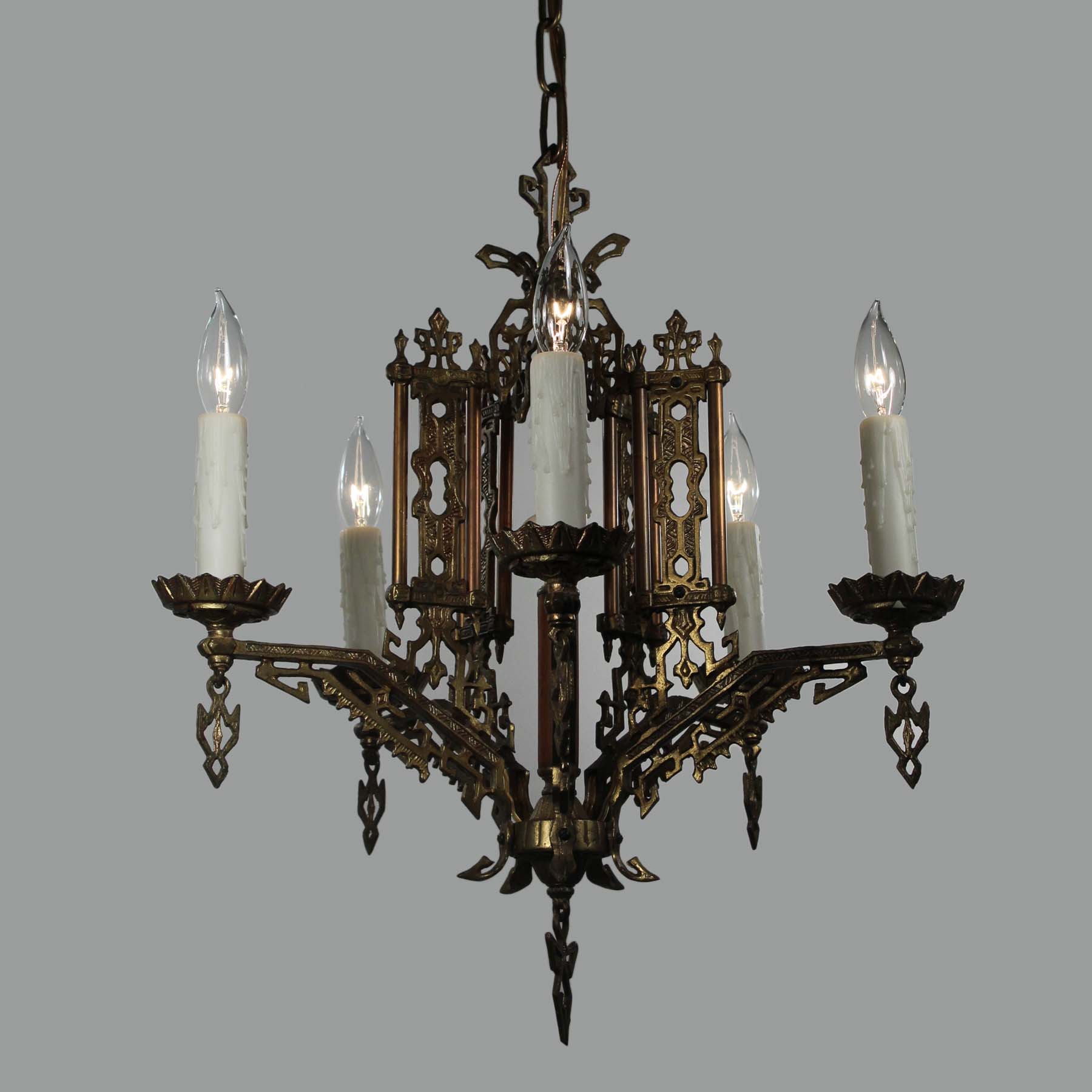 Antique Brass Art Deco Chandelier, Bakelite-70679