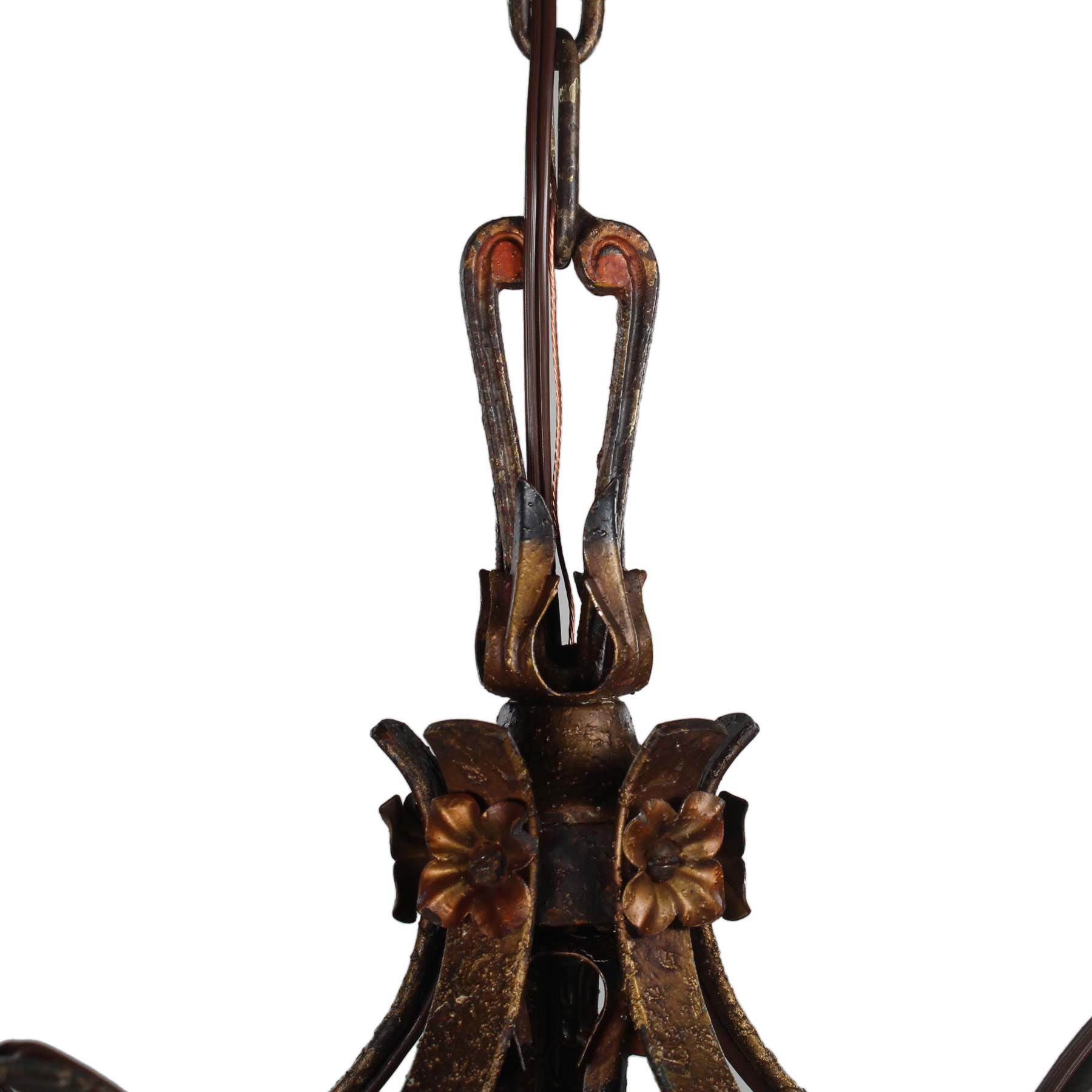 SOLD Antique Five-Light Iron Chandelier with Flowers, c. 1920s -70665