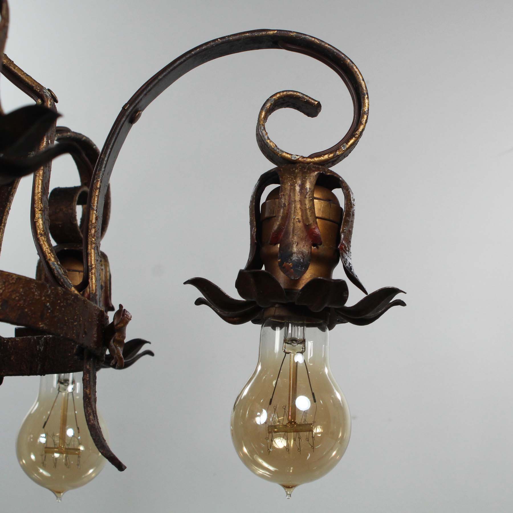 SOLD Antique Five-Light Iron Chandelier with Flowers, c. 1920s -70666
