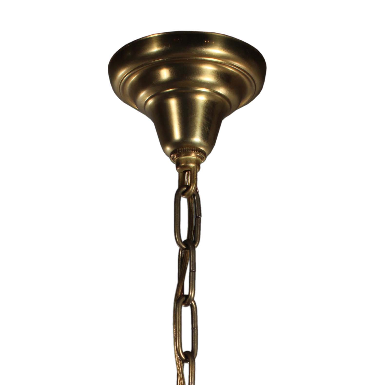 SOLD Antique Brass Art Deco Skyscraper Pendant Light with Two-Part Prismatic Shade-70483