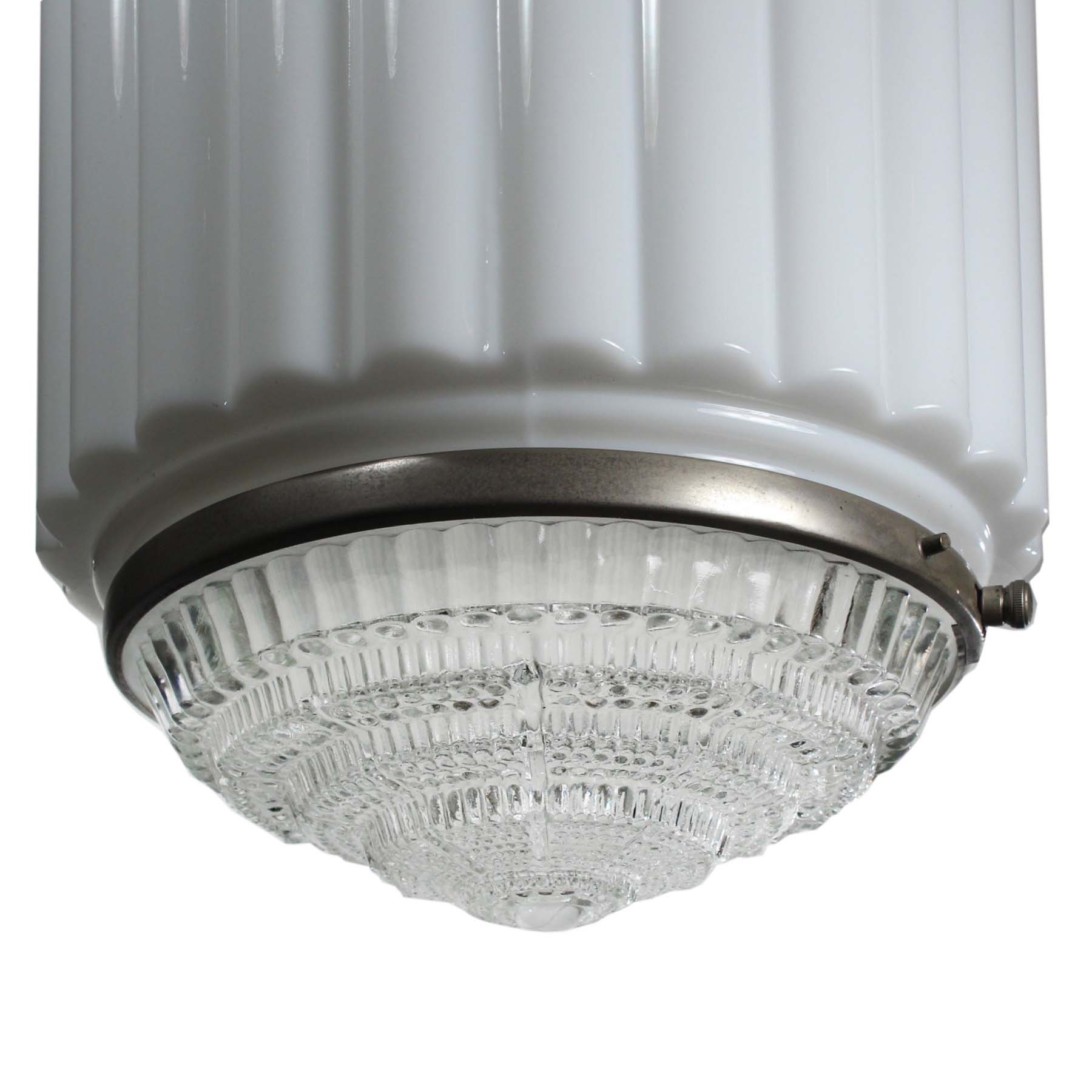 SOLD Art Deco Skyscraper Pendant Light with Two-Part Prismatic Shade, Antique Lighting-70525