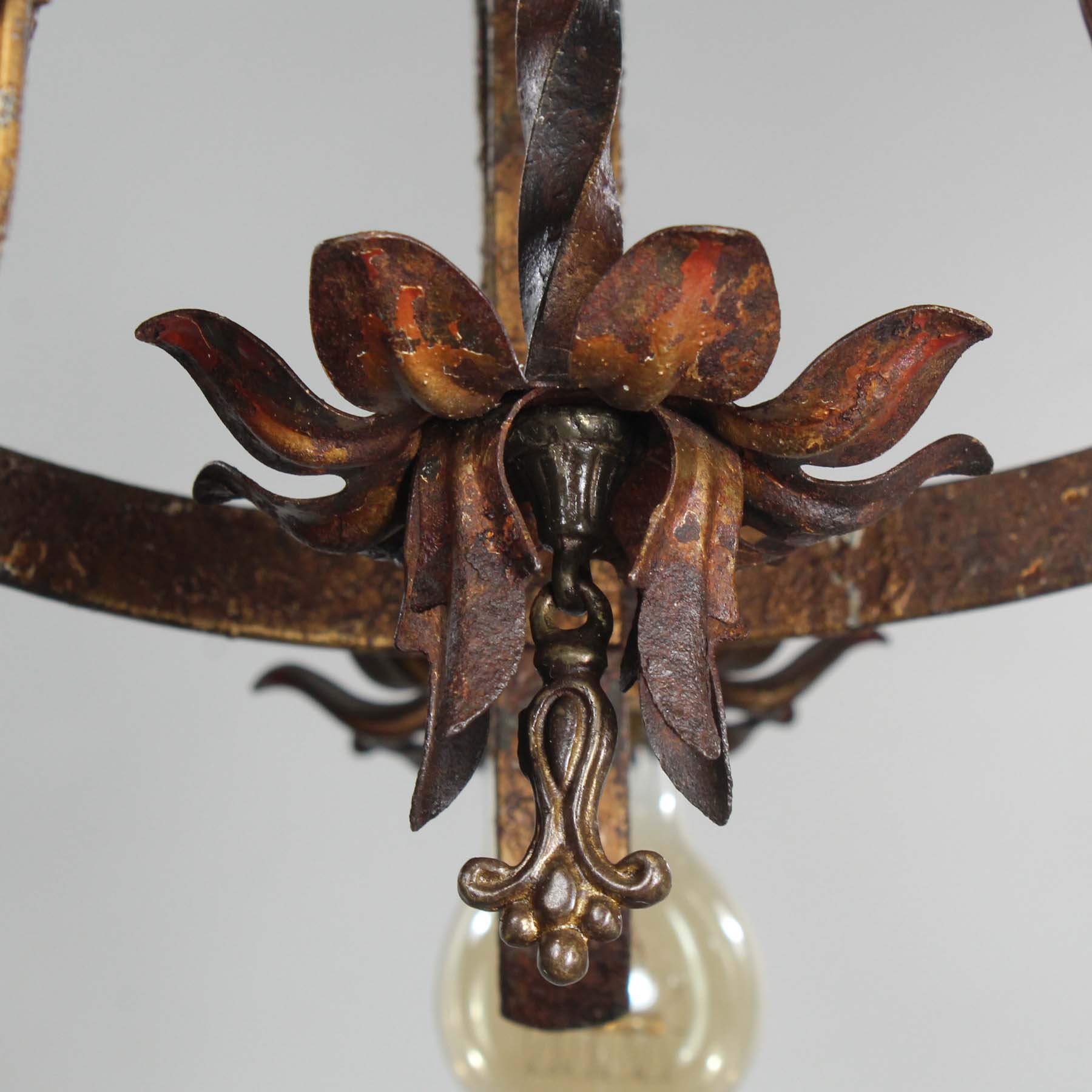 SOLD Antique Five-Light Iron Chandelier with Flowers, c. 1920s -70668