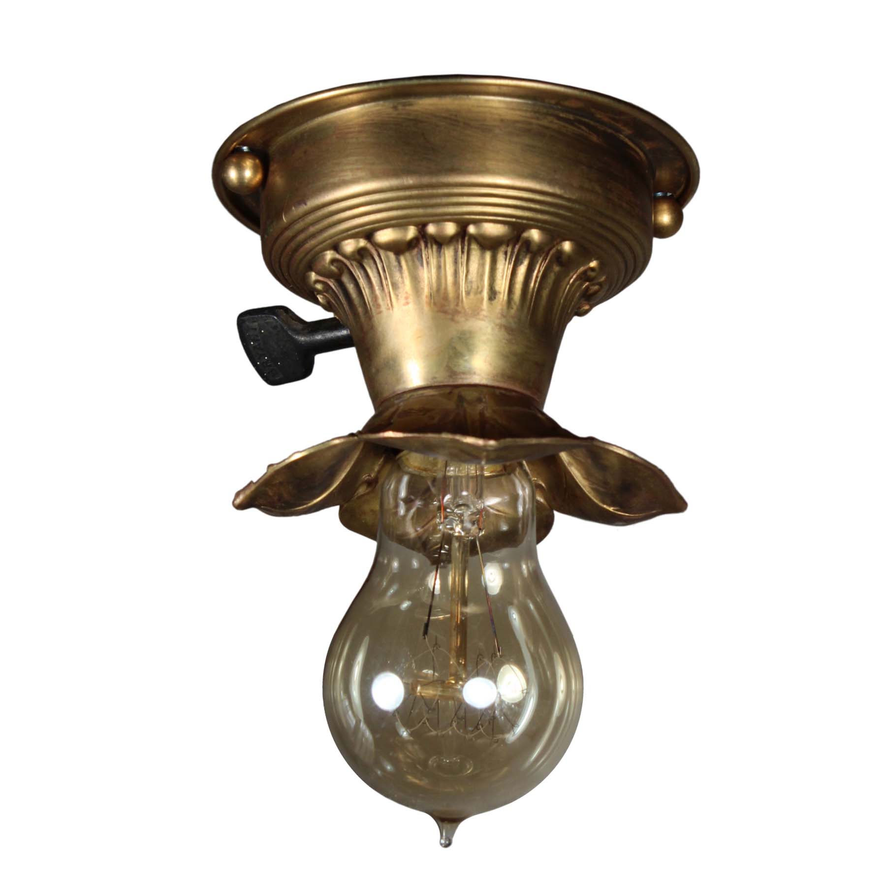Brass Flush-Mount Light with Exposed Bulb, Antique Lighting-0