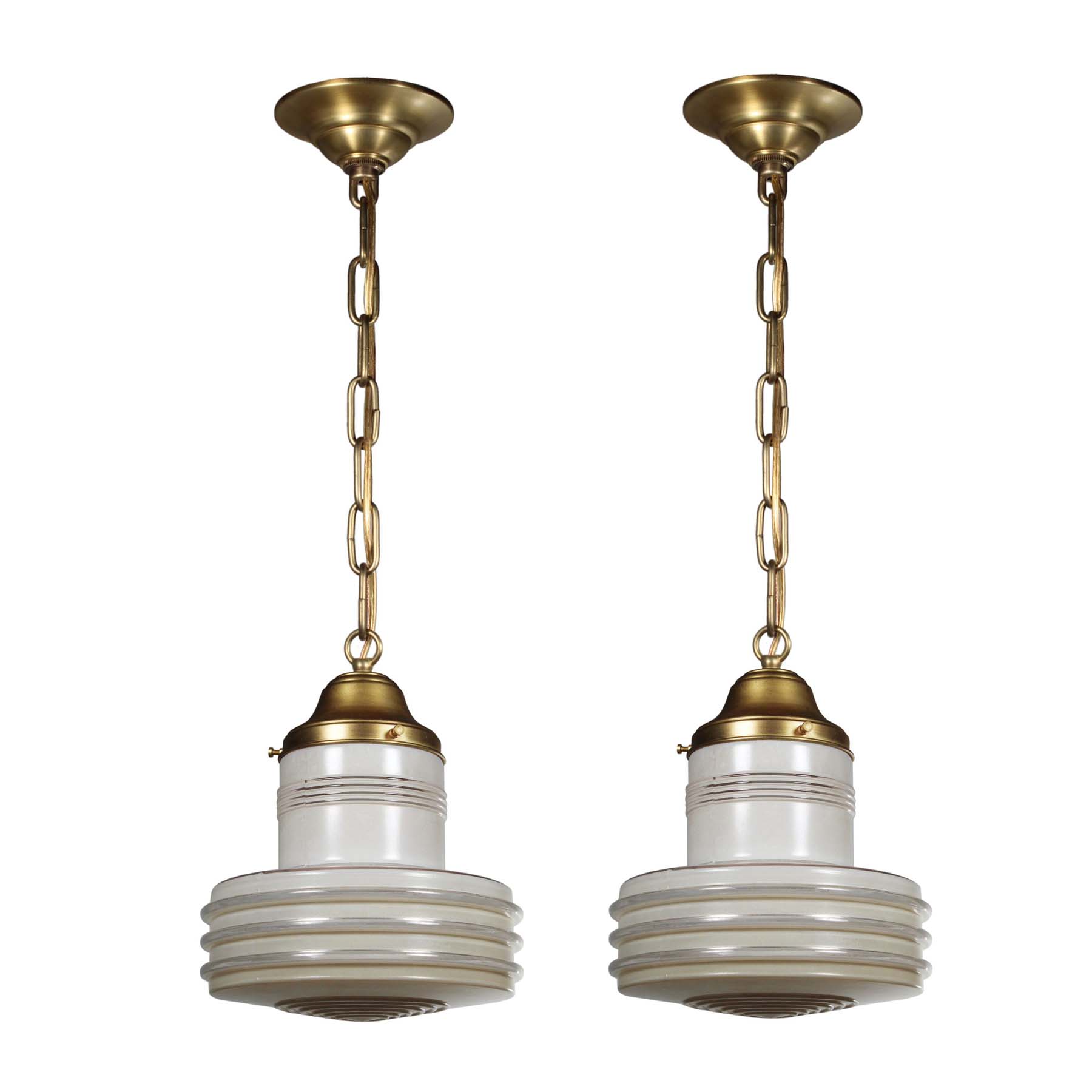 SOLD Art Deco Brass Pendant Lights, Antique Lighting-0