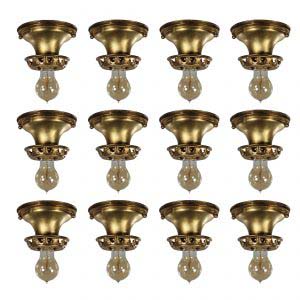 Antique Brass Flush-Mount Lights with Exposed Bulbs-0