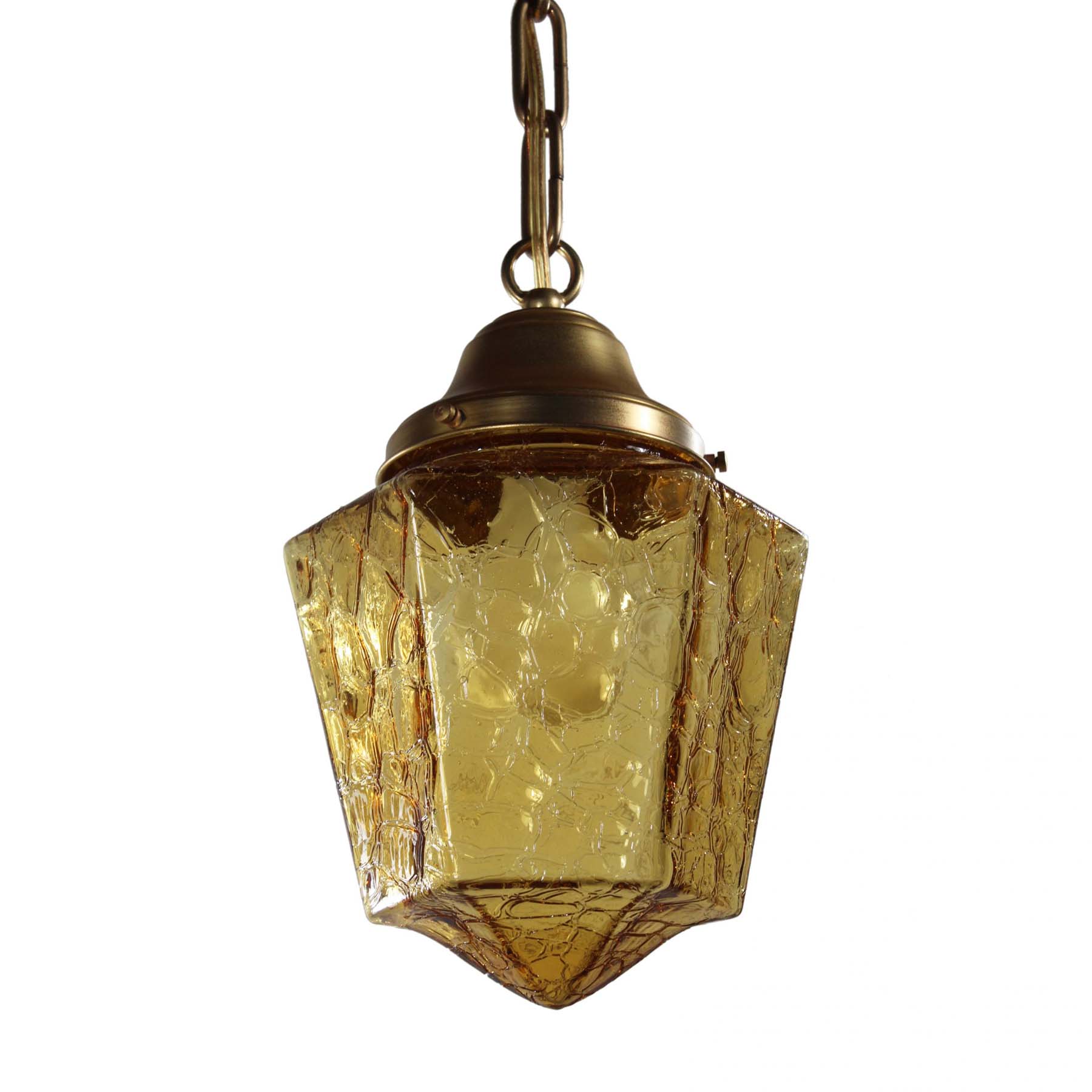 SOLD Antique Pendant Light, Amber Crackle Glass-0