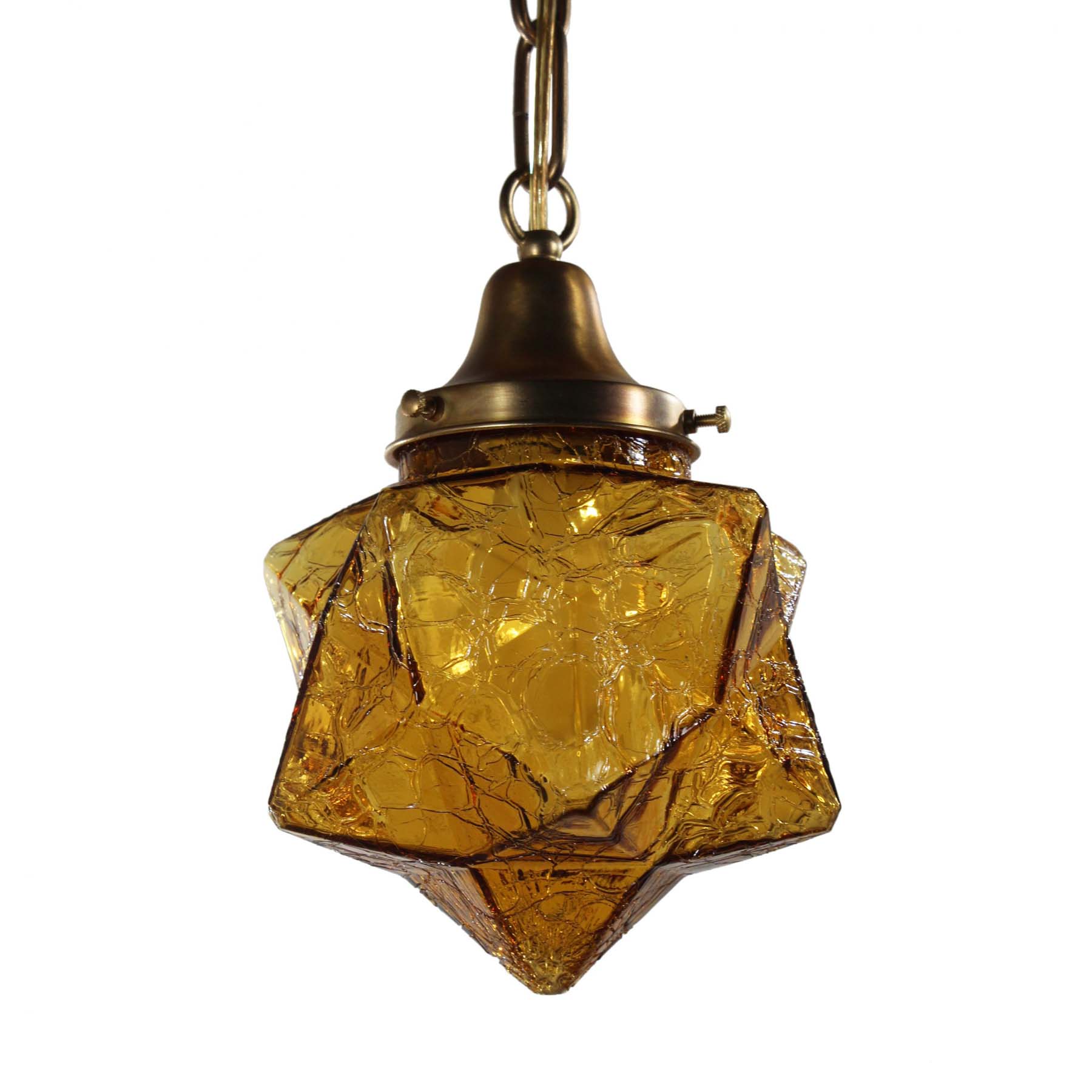 SOLD Pendant Light with Amber Crackle Glass, Antique Lighting-0