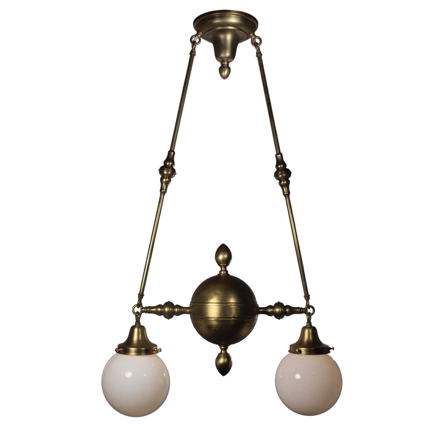 SOLD Antique Brass Chandelier with Ball Shades, Early 1900’s-0