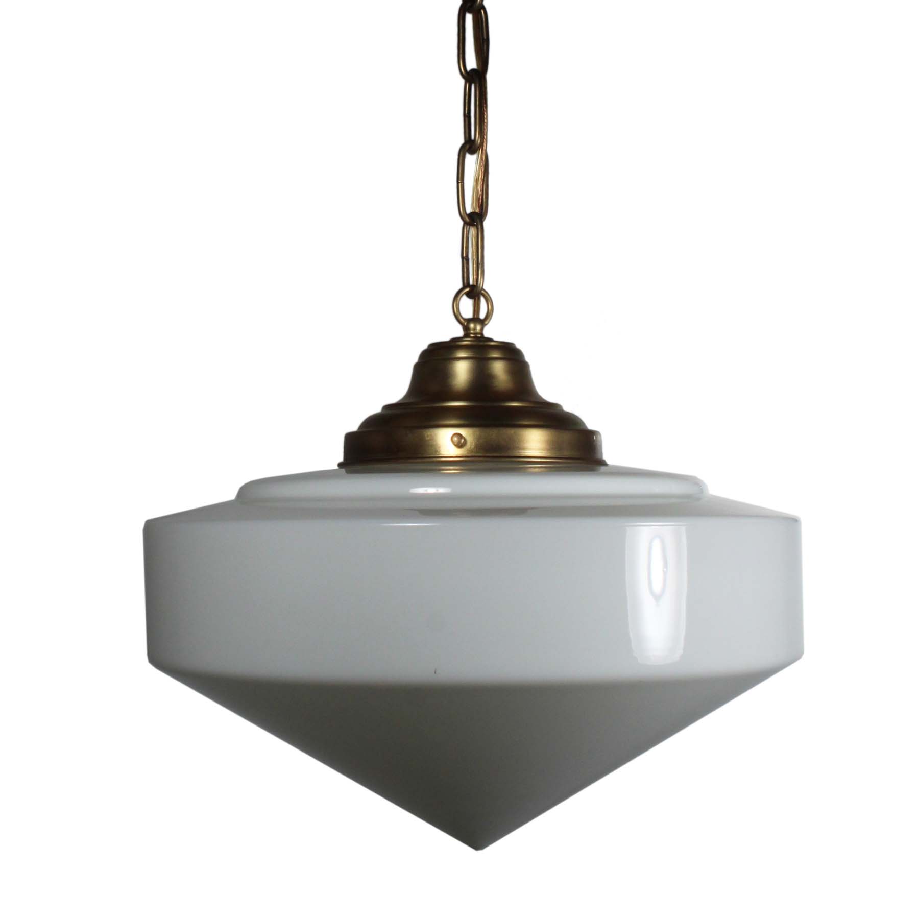 SOLD Unusual Brass Schoolhouse Pendant Light, Antique Lighting-0