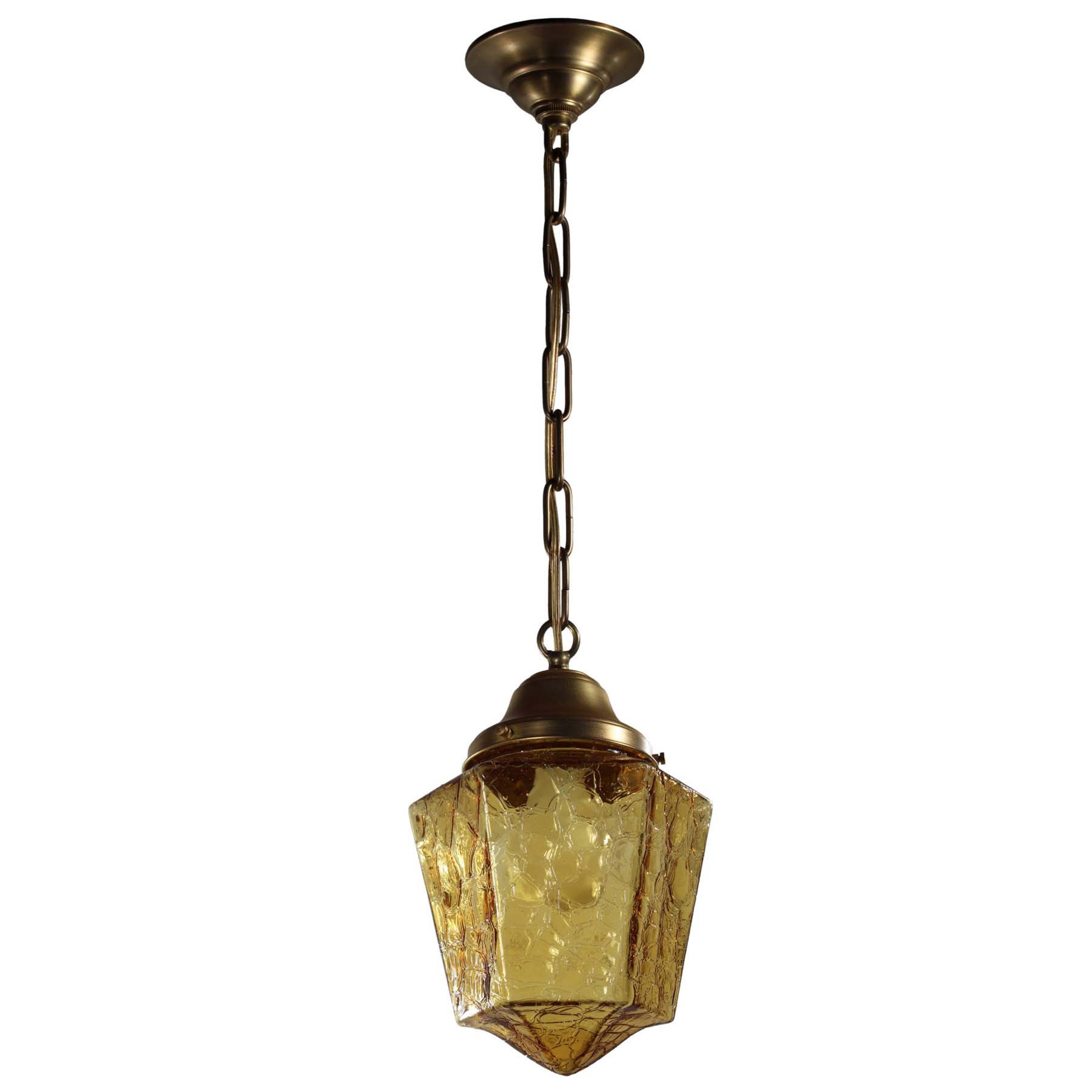 SOLD Antique Pendant Light, Amber Crackle Glass-70751